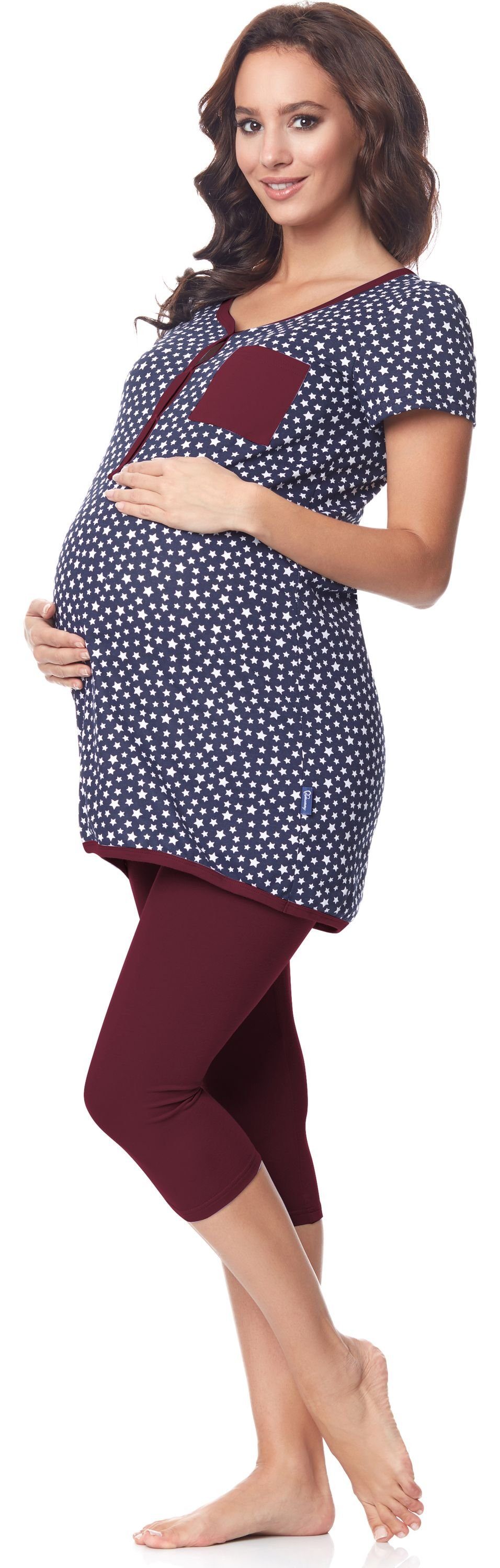 Be Mammy Umstandspyjama Damen Kurzarm Pyjama mit Stillfunktion BE20-177