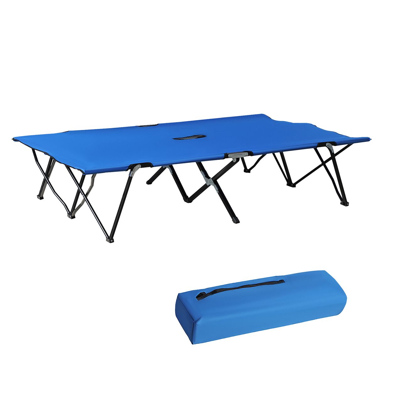 Outsunny Campingbett Klappbar für 2 Personen Feldbett Klappbett mit Tragetasche bis 136 kg belastbar Stahl Oxford Blau Schwarz 193 x 125 x 40 cm