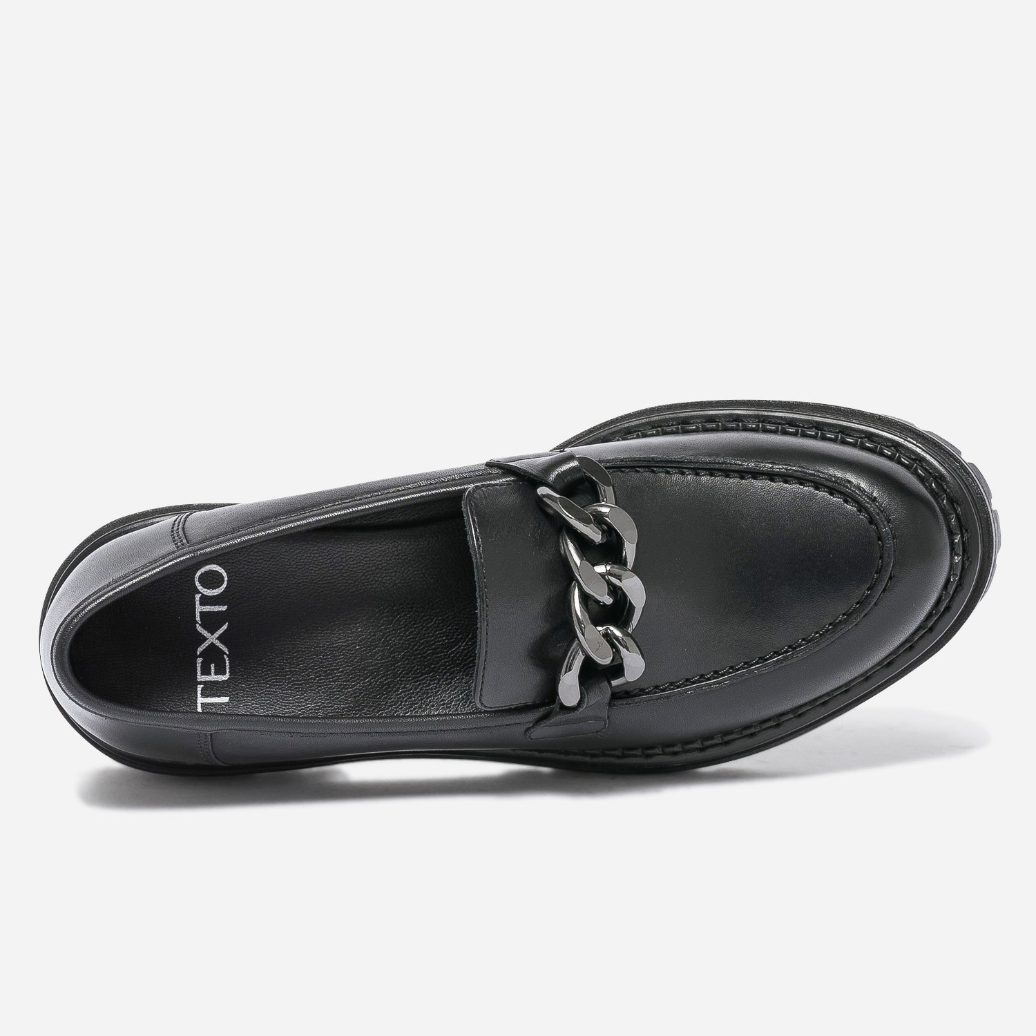 Mocassin TEXTO noir en cuir à semelle crantée