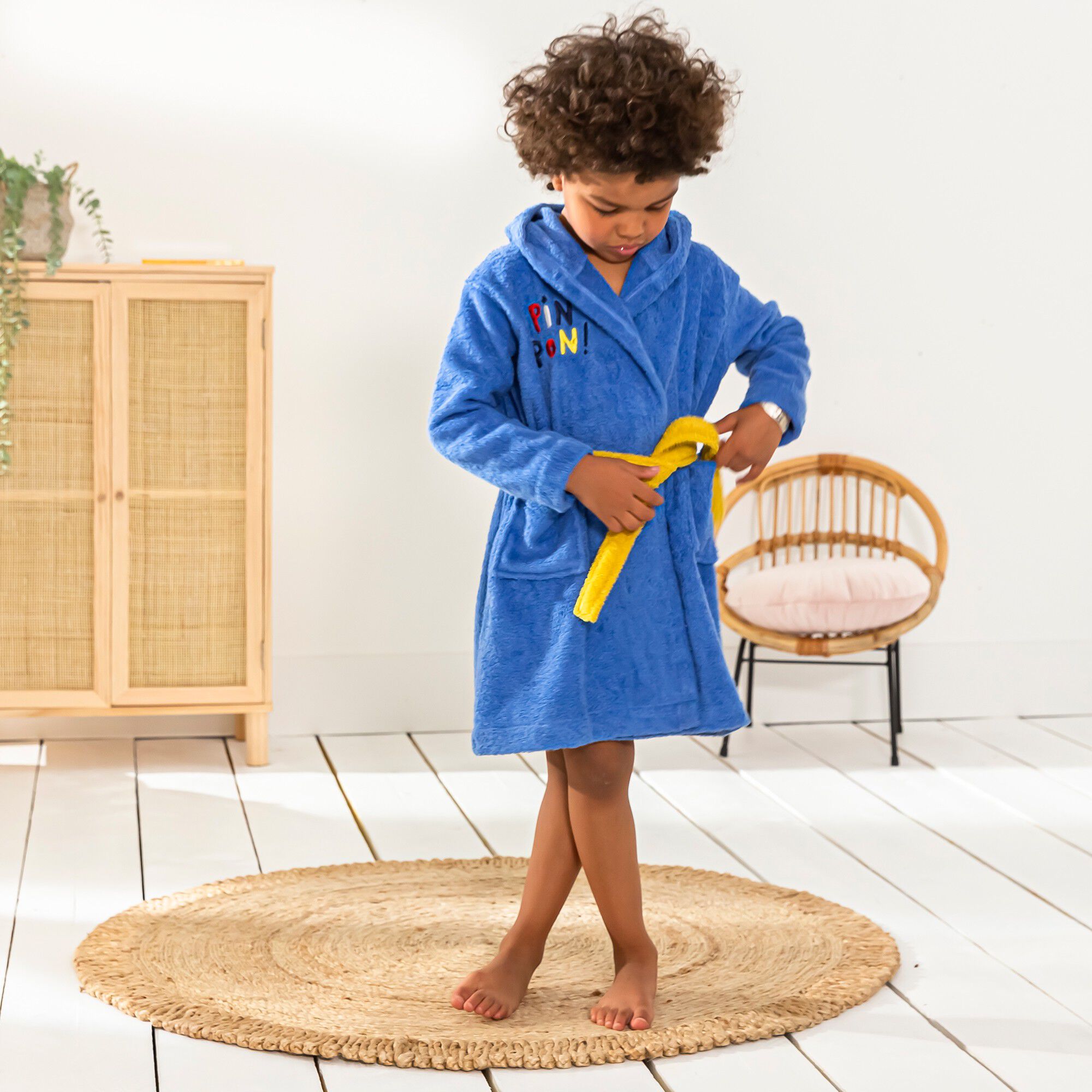 Peignoir de bain enfant Pin-pon à capuche éponge coton
