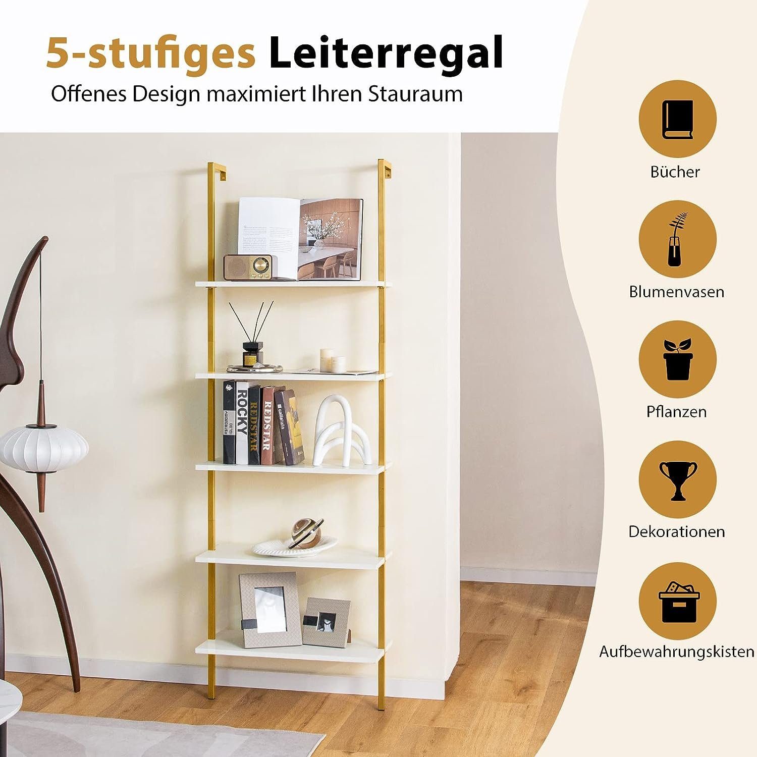 KOMFOTTEU Leiterregal Wandregal, mit 5 Ebenen