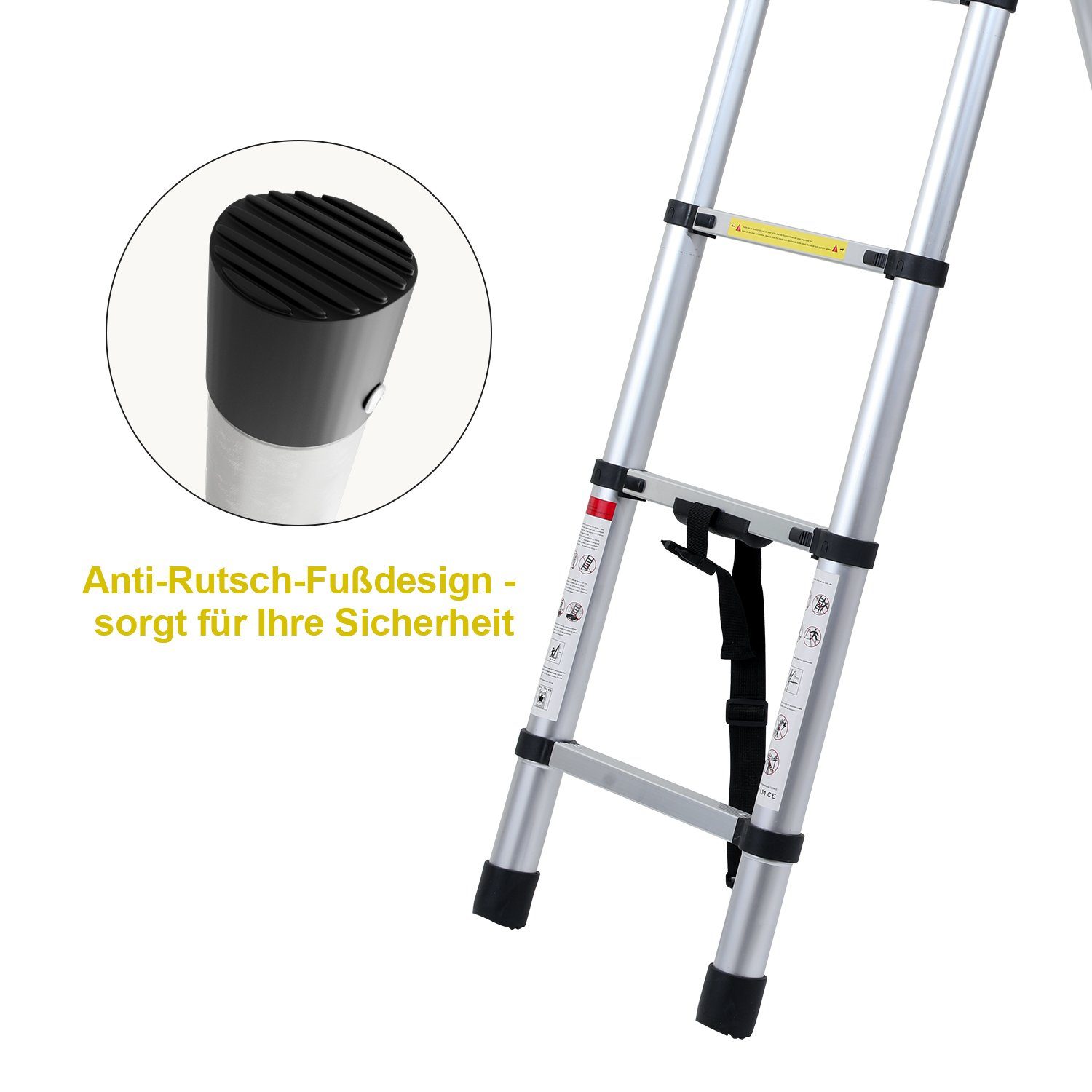 Lospitch Teleskopleiter Teleskopleiter Teleskopleiter Alu 2.6m-5m Ausziehleiter mit haken