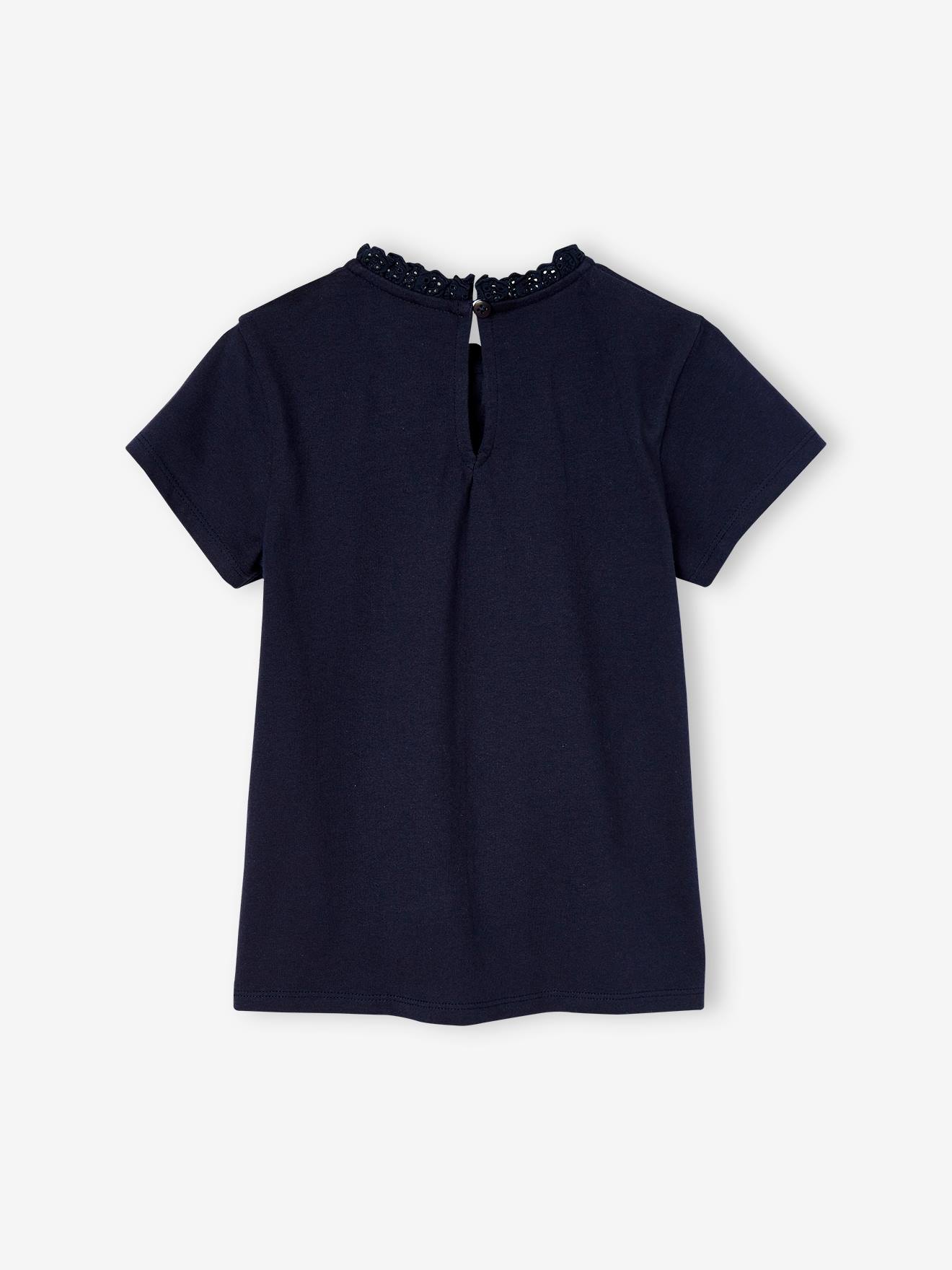 T-shirt col en broderie anglaise personnalisable fille manches courtes écru
