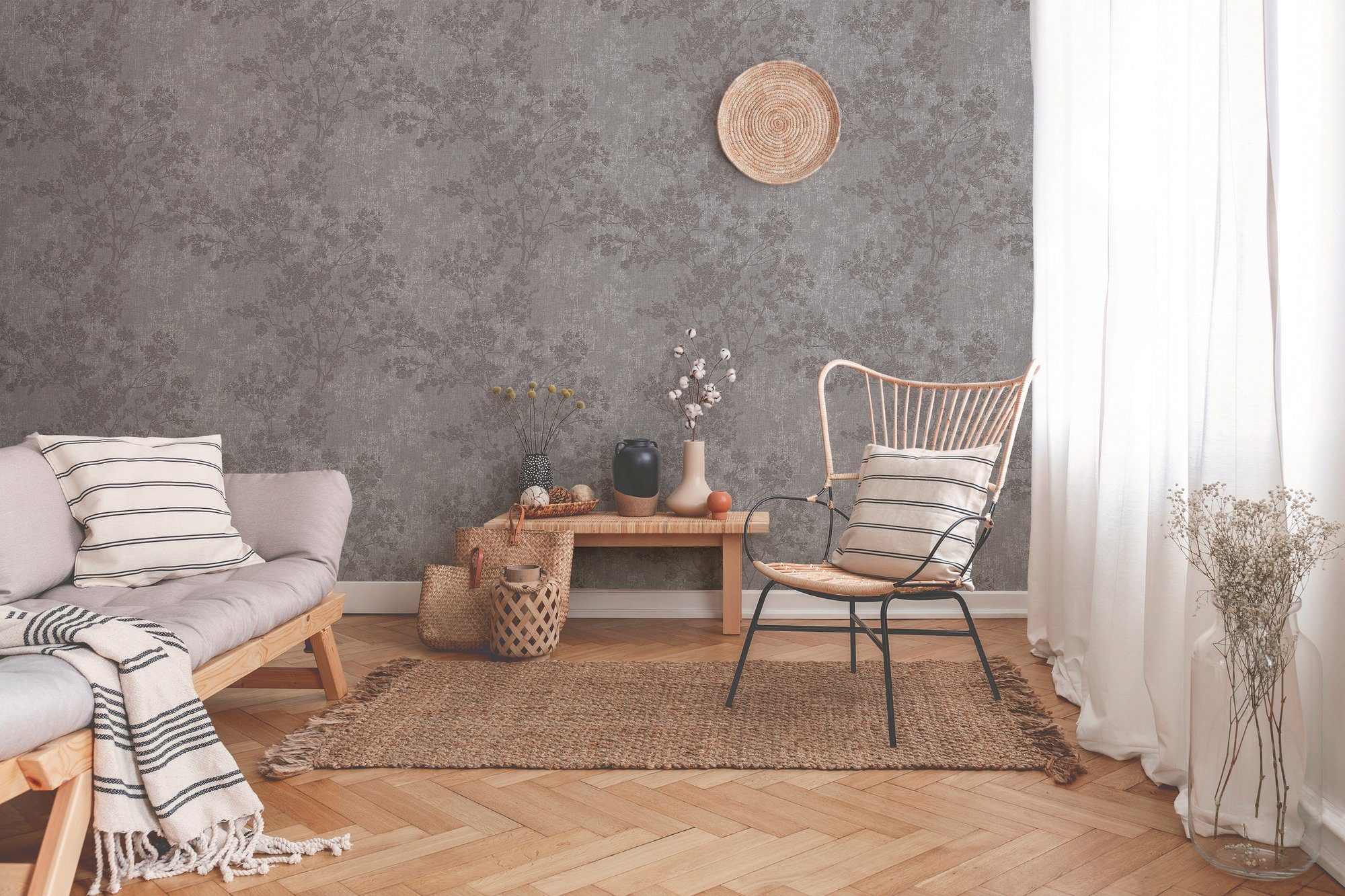 living walls Vliestapete New Walls Cosy & Relax in Ast Optik, strukturiert, floral, Florale Tapete Wald