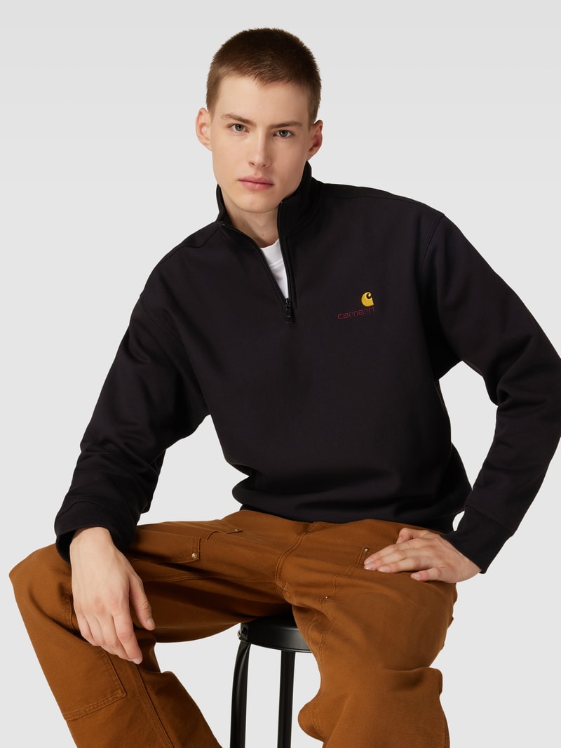 Sweatshirt mit Troyer-Kragen Modell 'AMERICAN SCRIPT' in schwarz