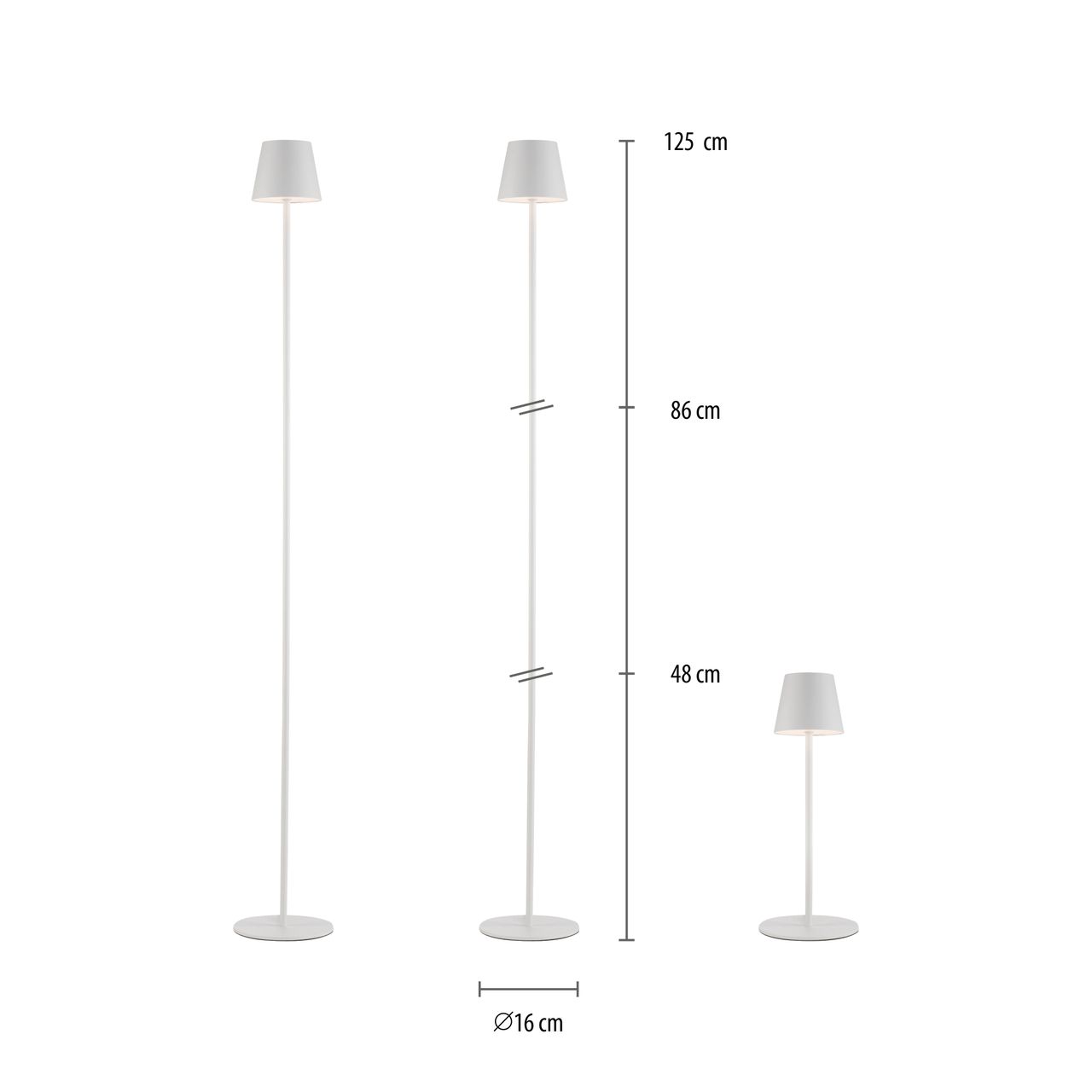 JUST LIGHT Akku-Stehleuchte EURIA, 1x LED-Board/2,50Watt/3000Kelvin, IP54, Weiss