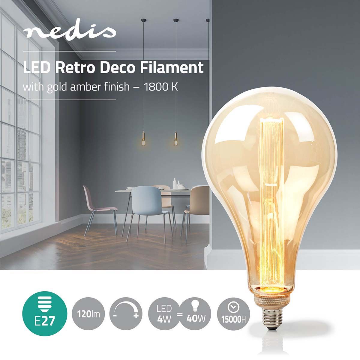 Nedis LBRDE27PS165AR E27 LED-Filament-Lampe