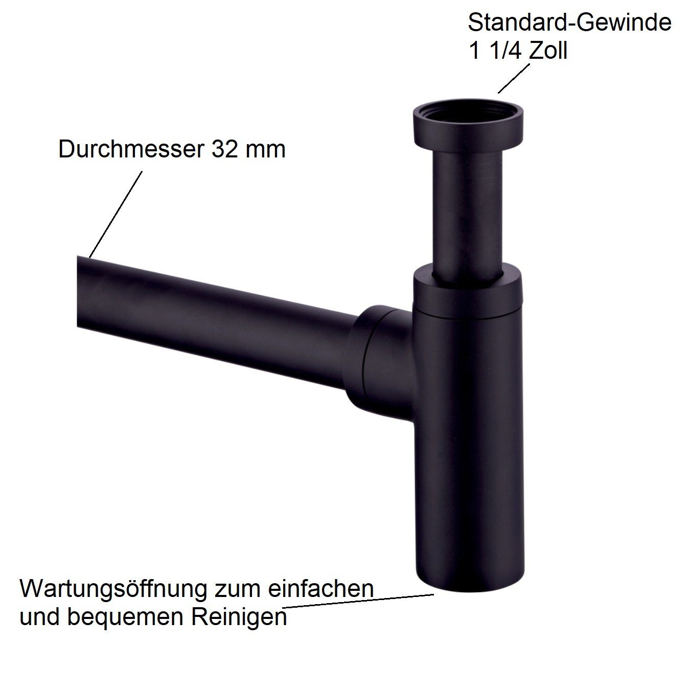 Sanixa Siphon Ablauf für Waschbecken Abfluss Ablaufset Sifon Röhren-Syphon, (3-tlg), Design Siphon Set rund schwarz matt mit Eck-Ventilen
