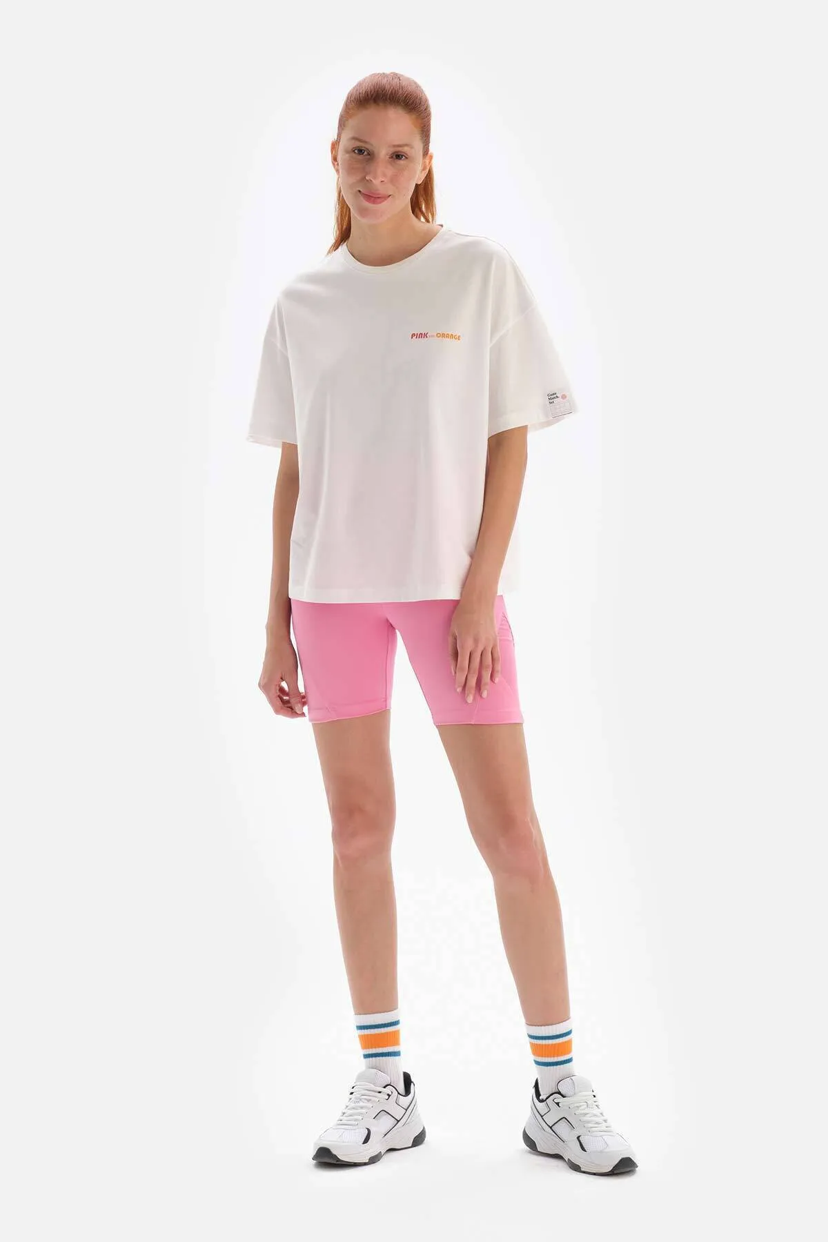 Dagi  Weiß-rosa Damen-T-Shirt mit Court-Aufdruck