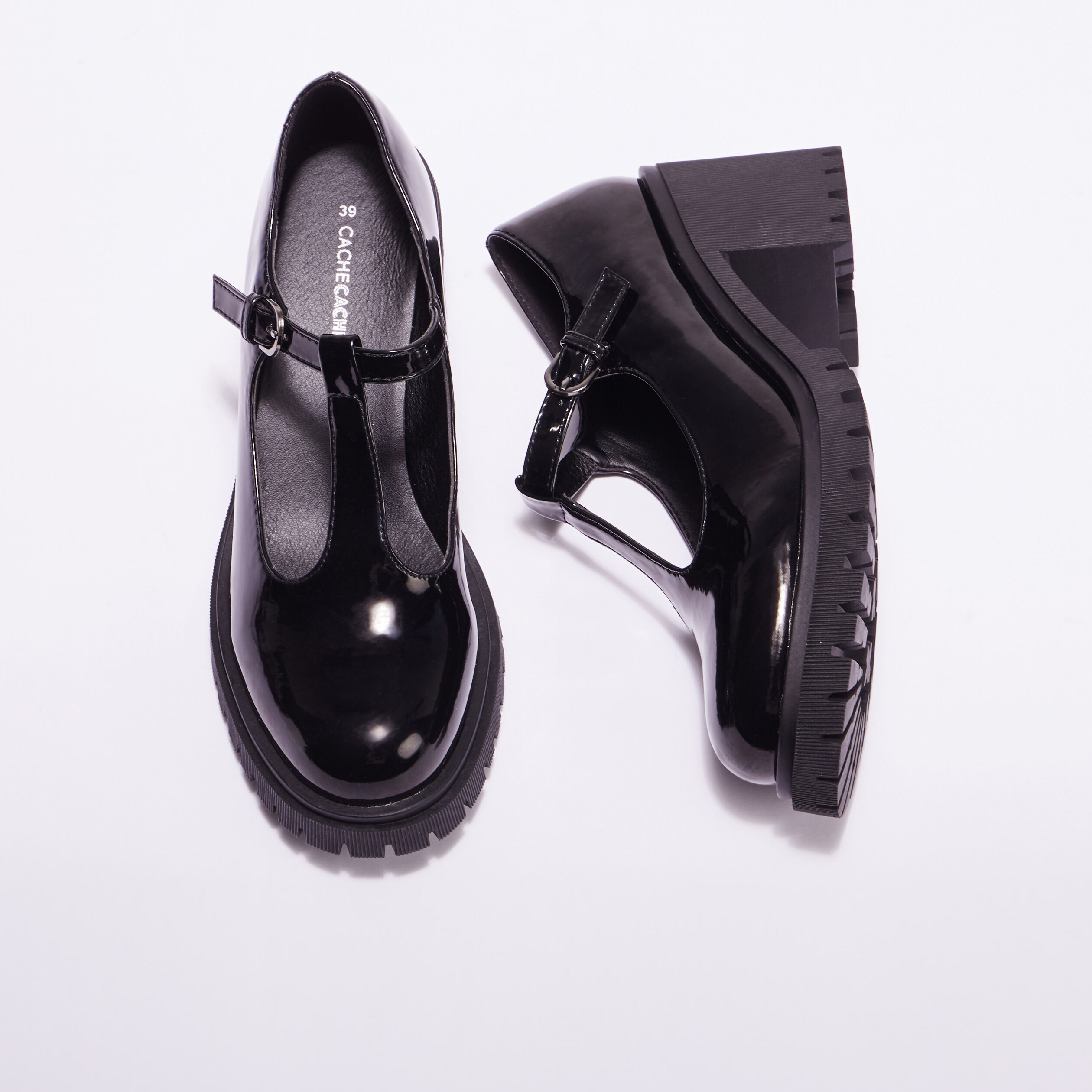 Babies à talons crantées noir femme | Cache Cache