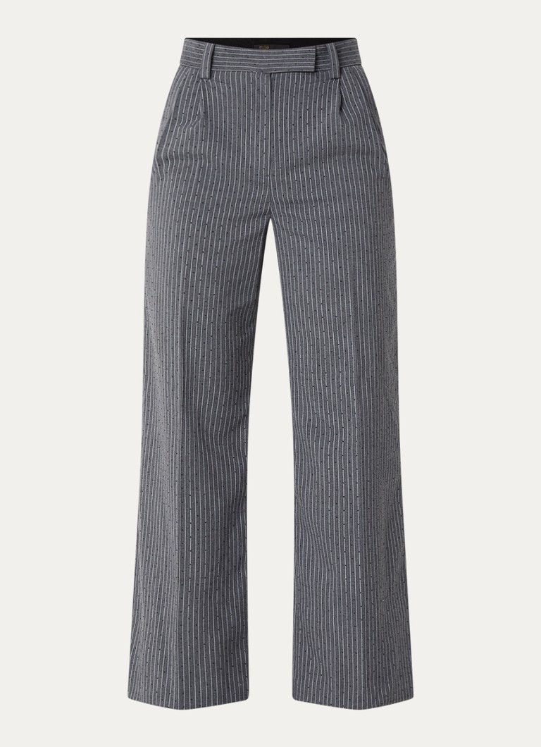 Pantaloni svasati a vita alta di Maje, decorati con sottili righe e strass.