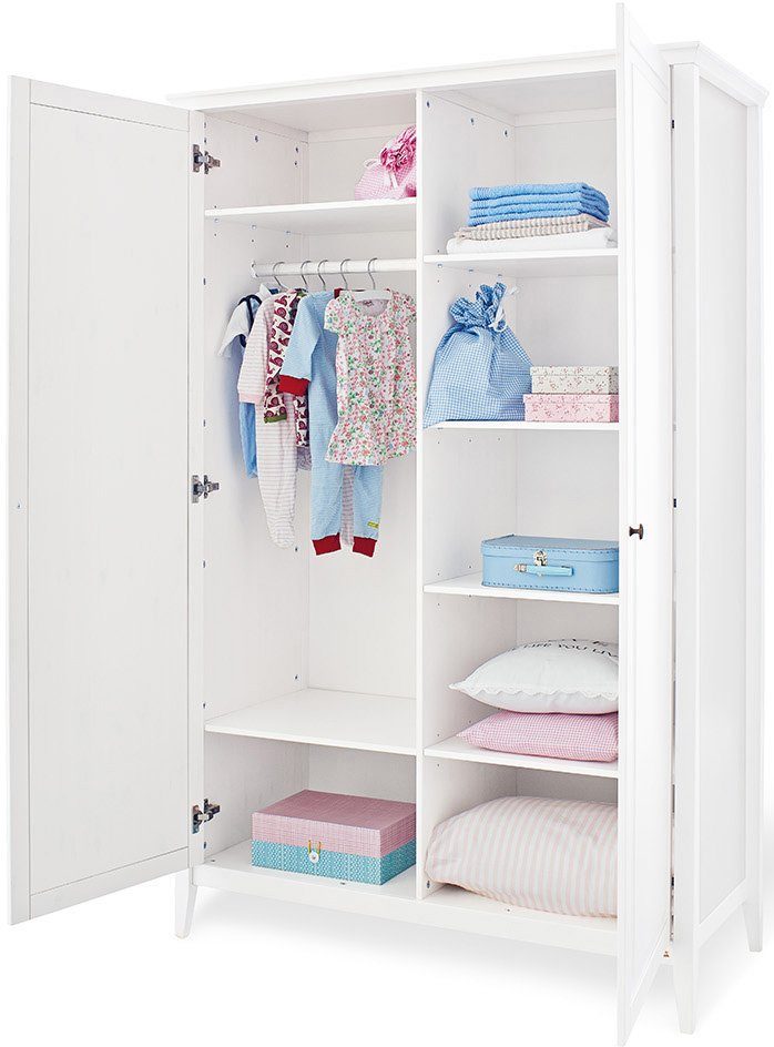 Pinolino® Babyzimmer-Komplettset Smilla, extrabreit, (Set, 3-St., Kinderbett, Wickelkommode), mit Kinderbett, 2-trg. Schrank und extrabreiter Wickelkommode