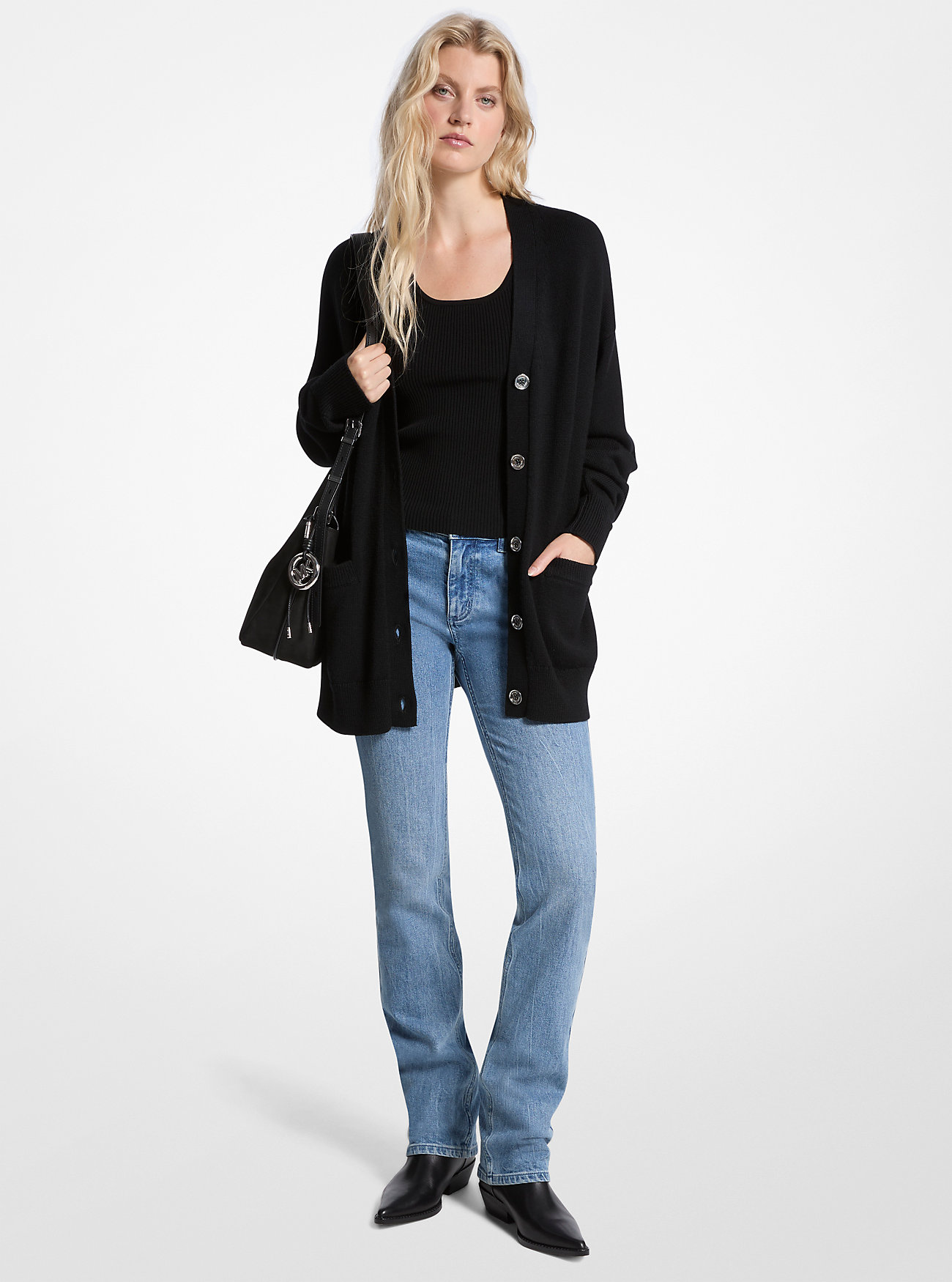 Oversized Wool Cardigan - BLACK