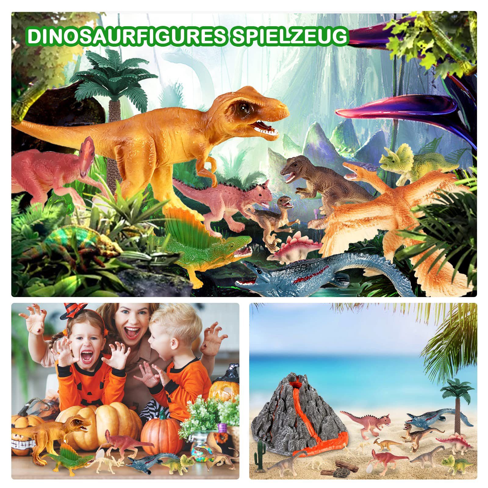 Wenta Spielfigur Dinosaurier-Vulkan-Spielset für Kinder, (Realistische Dinosaurierfiguren und Lernspielzeug), Ideal für Kinder im Alter von 3-8 Jahren