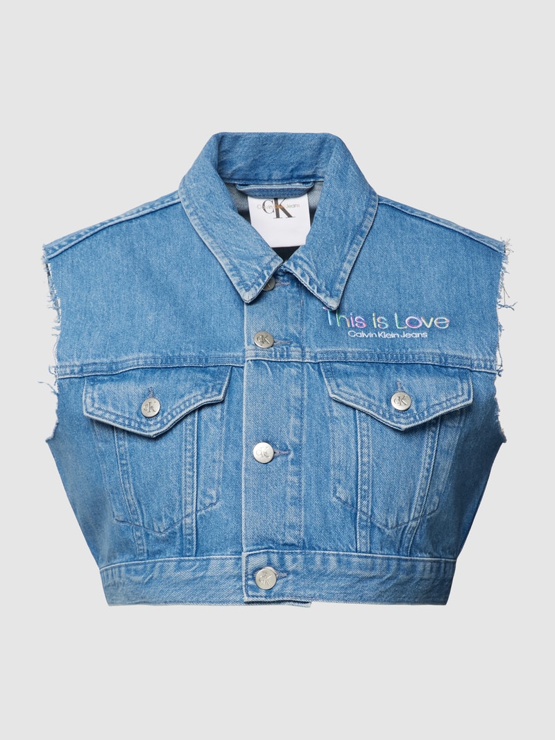 Cropped Weste mit Statement-Stitching in hellblau
