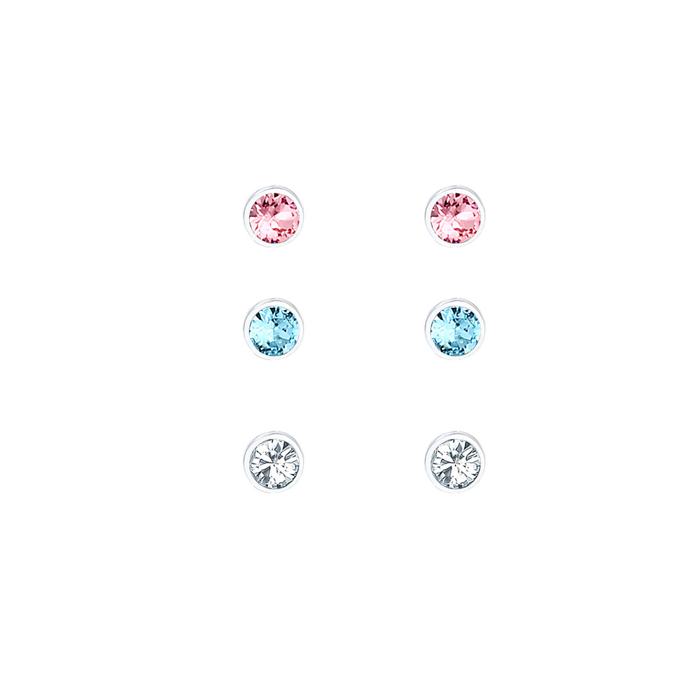 Elli Elli Boucles d'Oreilles Enfants de Base Bleu-Rose Coloré avec Cristaux en Argent  Boucles d'oreilles