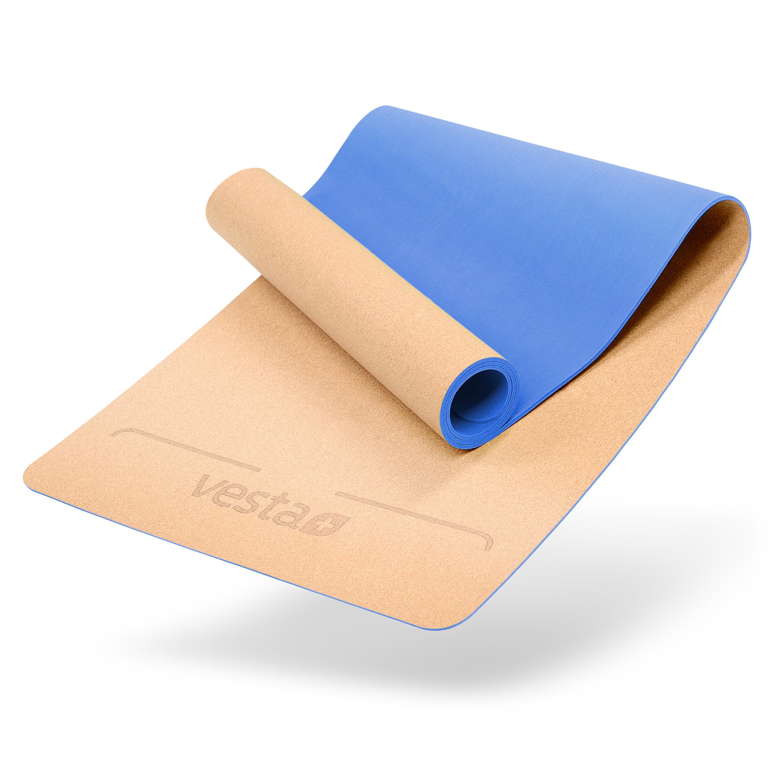Vesta+ Yogamatte Vesta+ Yogamatte Kork Naturkautschuk + Fitness App. (1x Yogamatte Kork Naturkautschuk, 1x Fitness App Zugang), Bester Halt dank rutschfestem Kork und Naturkautschuk.