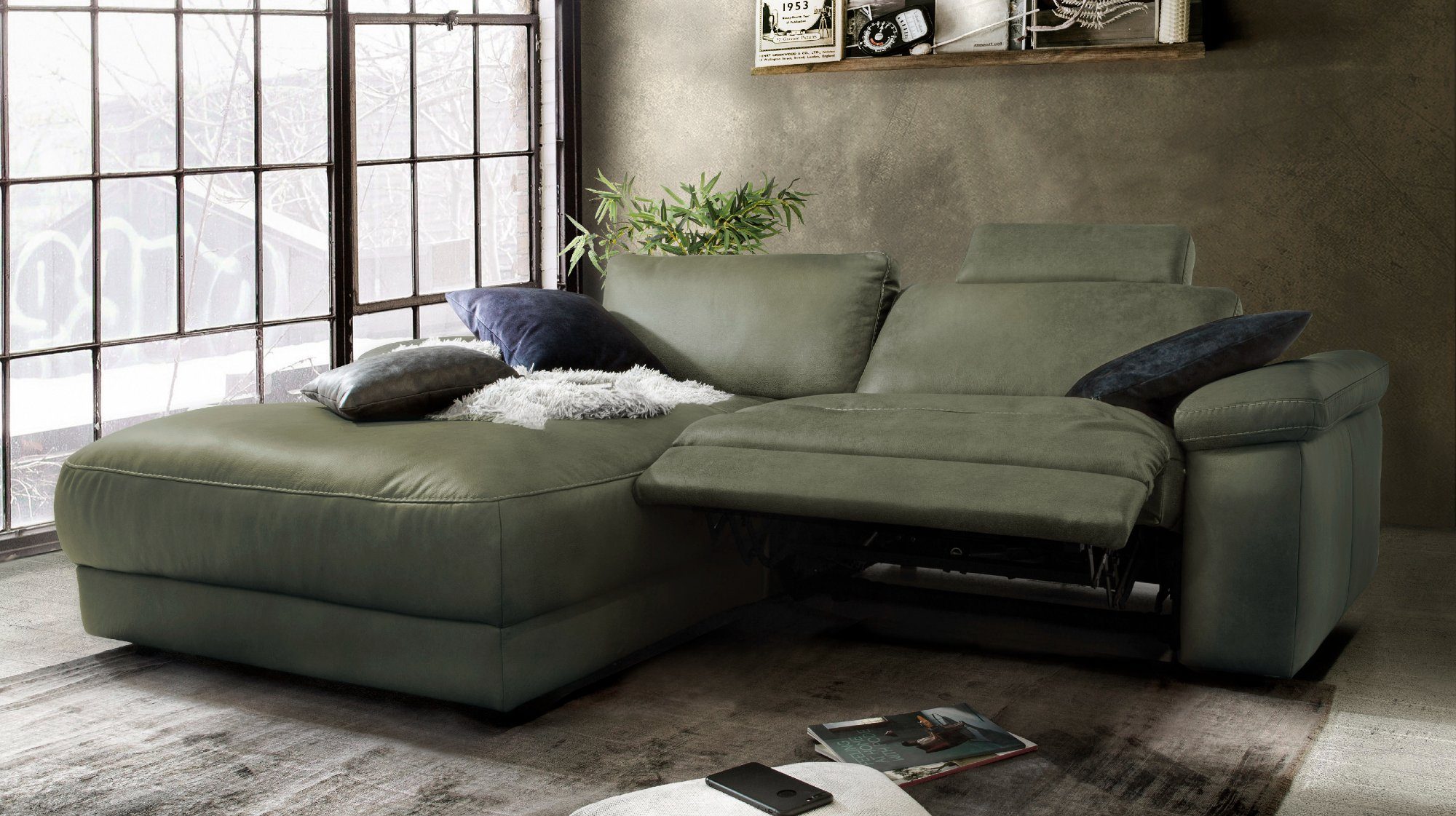 KAWOLA Ecksofa LOLA, Sofa Stoff od. Leder, Recamiere rechts od. links, versch. Farben