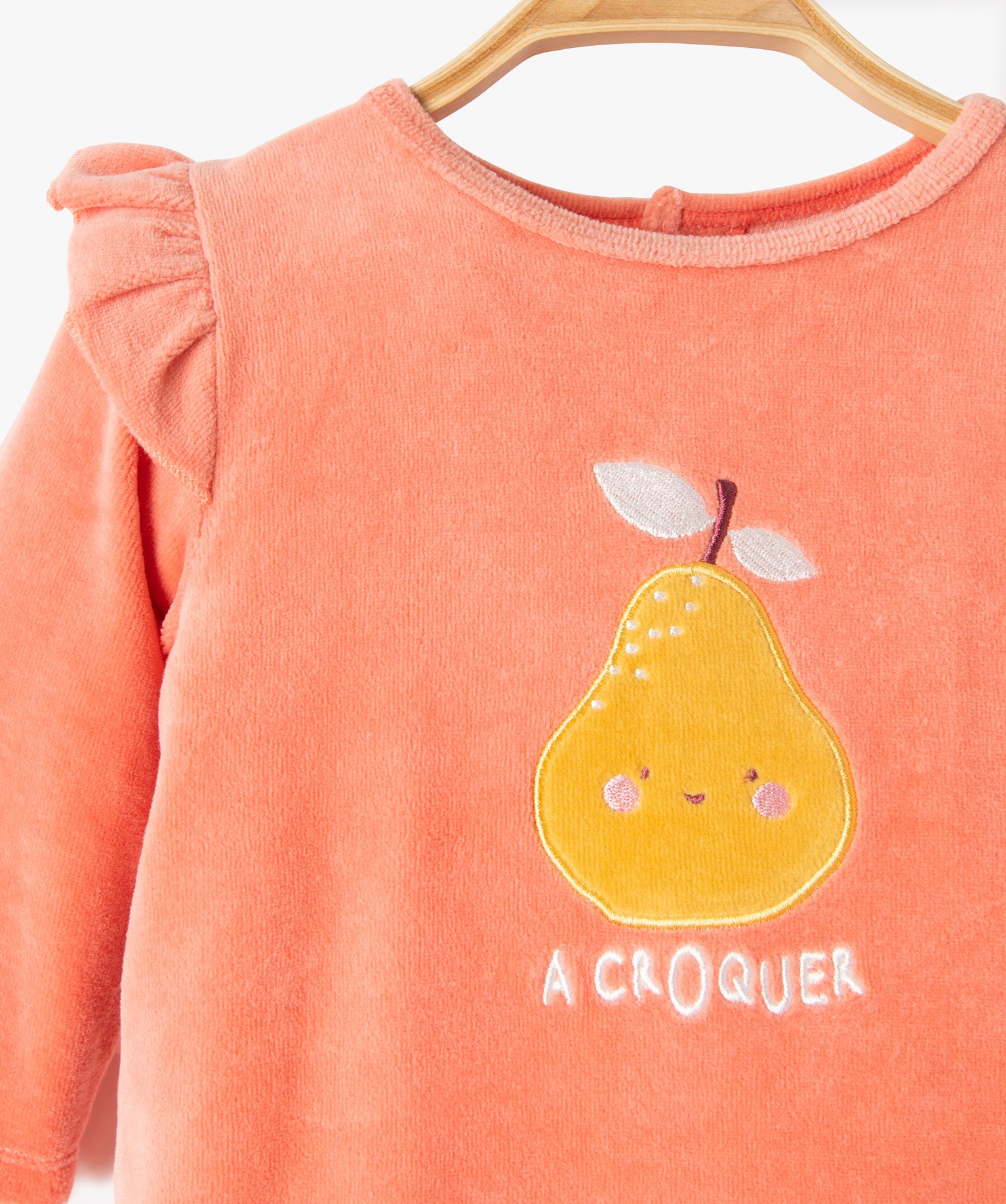 Pyjama dors-bien en velours imprimé à volants bébé rose | GEMO