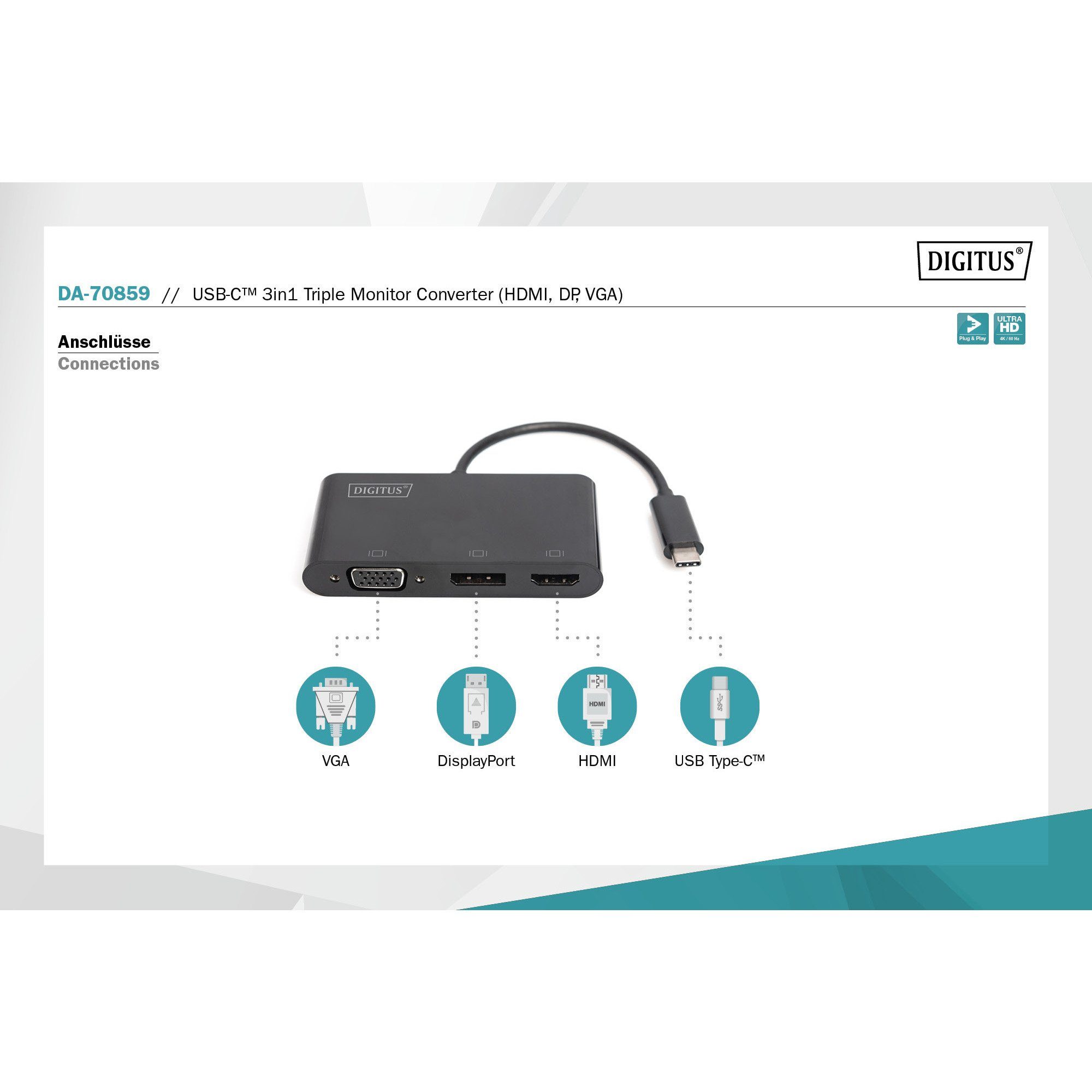 Digitus Digitus USB Adapter, USB-C Stecker > VGA + HDMI + Audio- & Video-Adapter