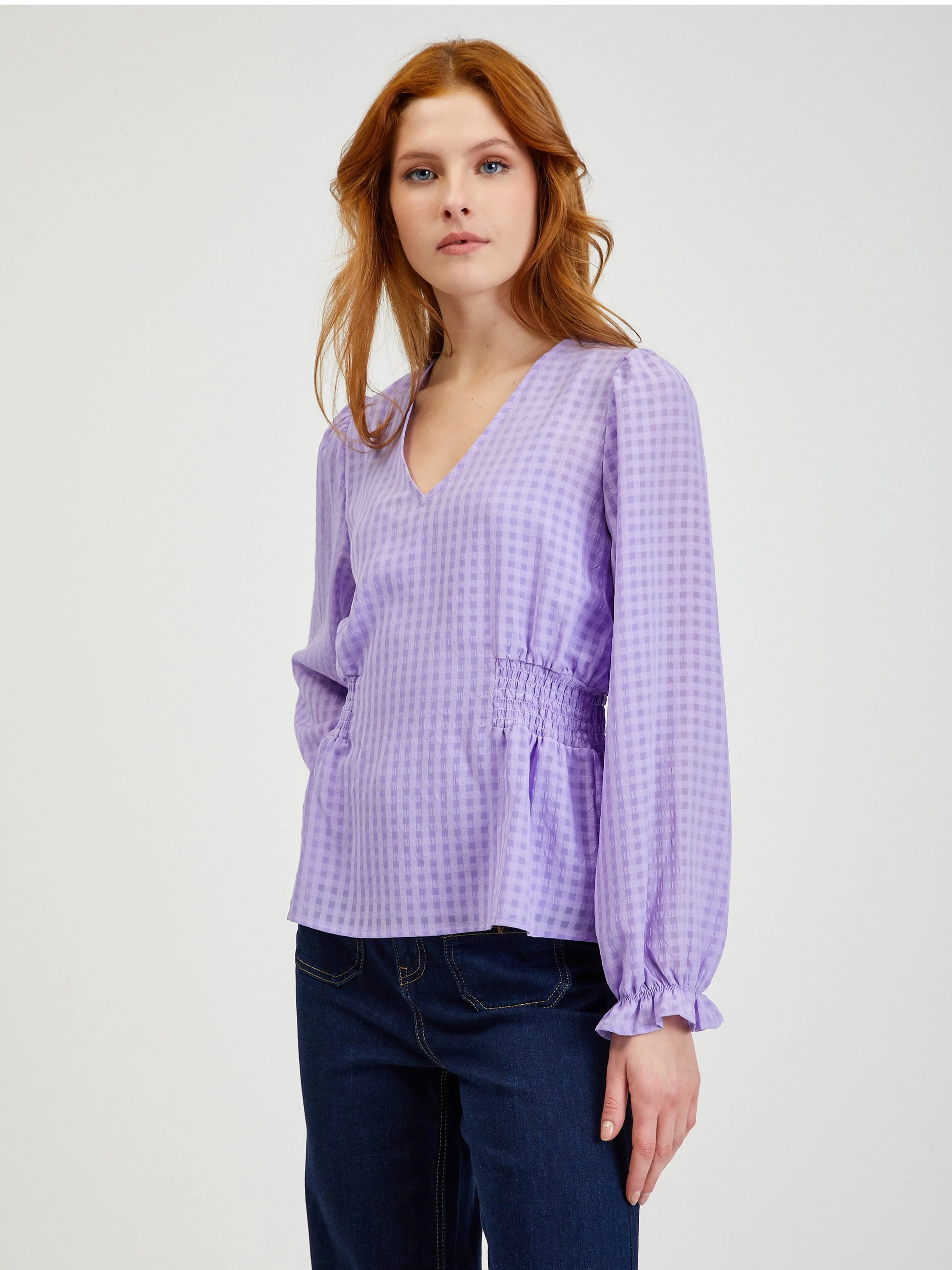 Hellviolette karierte Damenbluse ORSAY