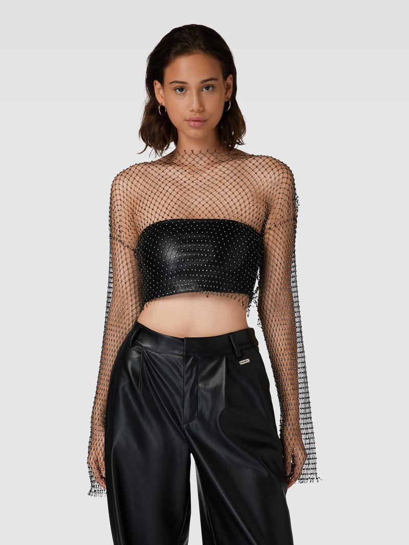 Cropped Top im Netz-Look Modell 'XENIA' in schwarz