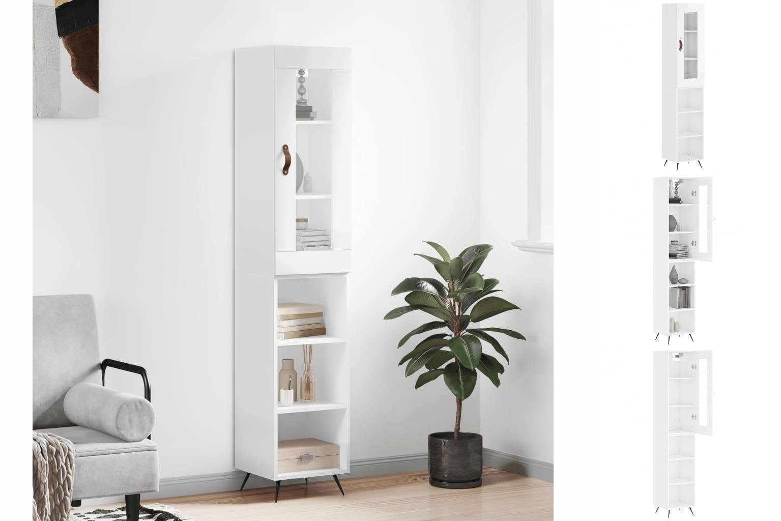 vidaXL Anrichte Highboard Hochglanz-Weiß 34,5x34x180 cm Holzwerkstoff Glas Vitrine