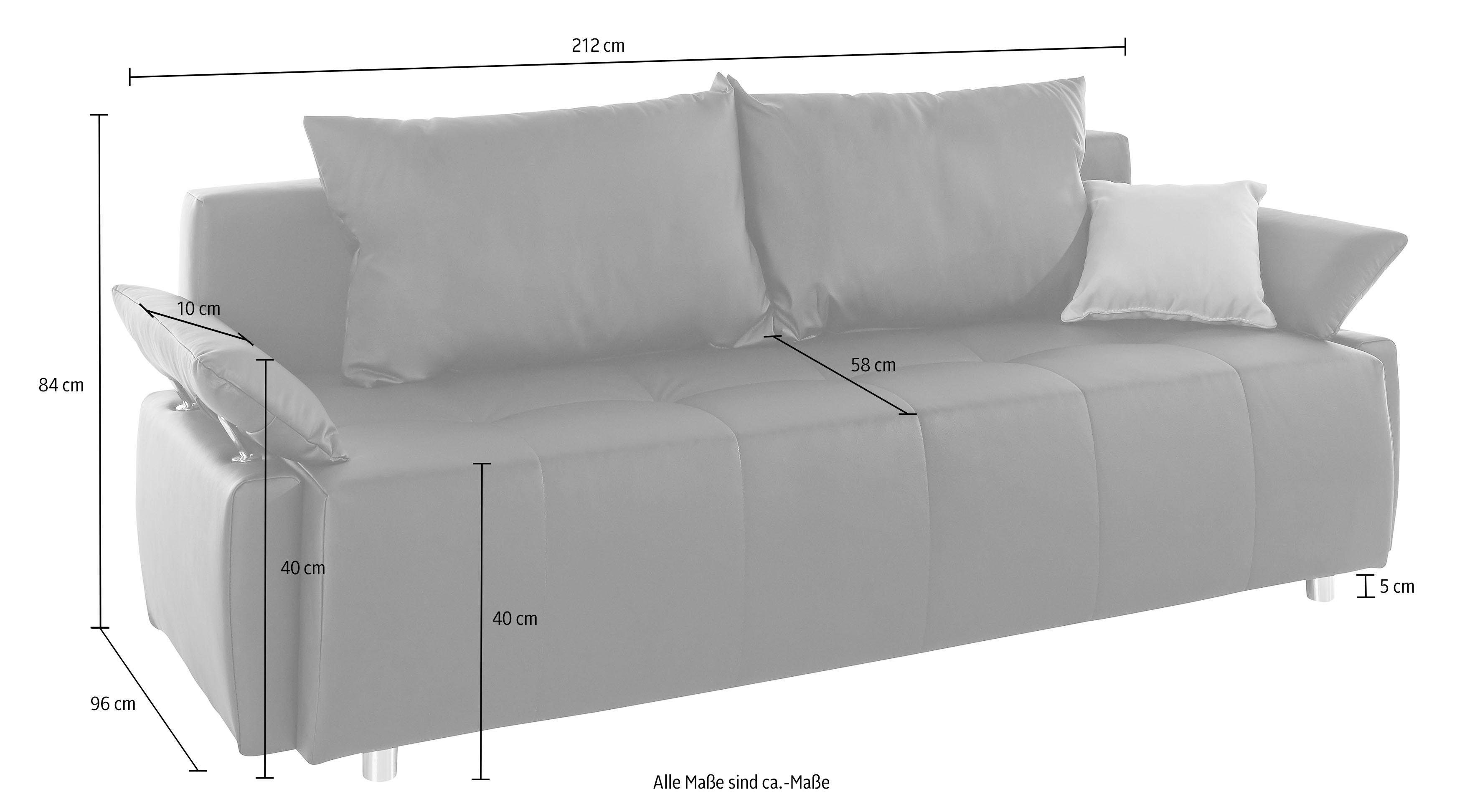 COLLECTION AB Schlafsofa Funtastic, mit Federkern, Bettfunktion, inklusive 2 Rücken- und 1 Zierkissen