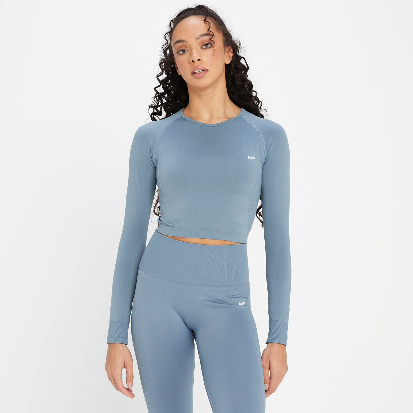 Crop top sans coutures à manches longues MP Shape pour femmes – Bleu galet