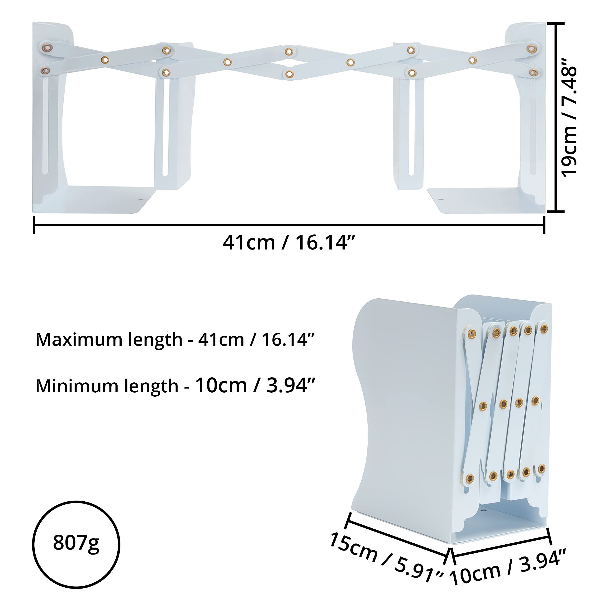 Belle Vous Zeitungsständer Ausziehbare Buchstützen - 41cm Weiß, Extendable Bookends - 41cm White