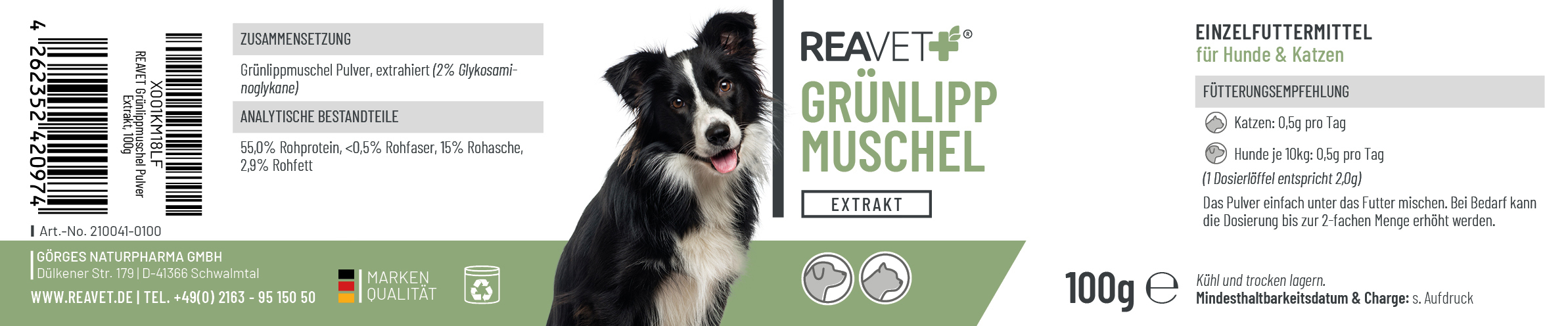 REAVET Ergänzungsfutter & Aufzucht REAVET Grünlippmuschel Extrakt 100g
