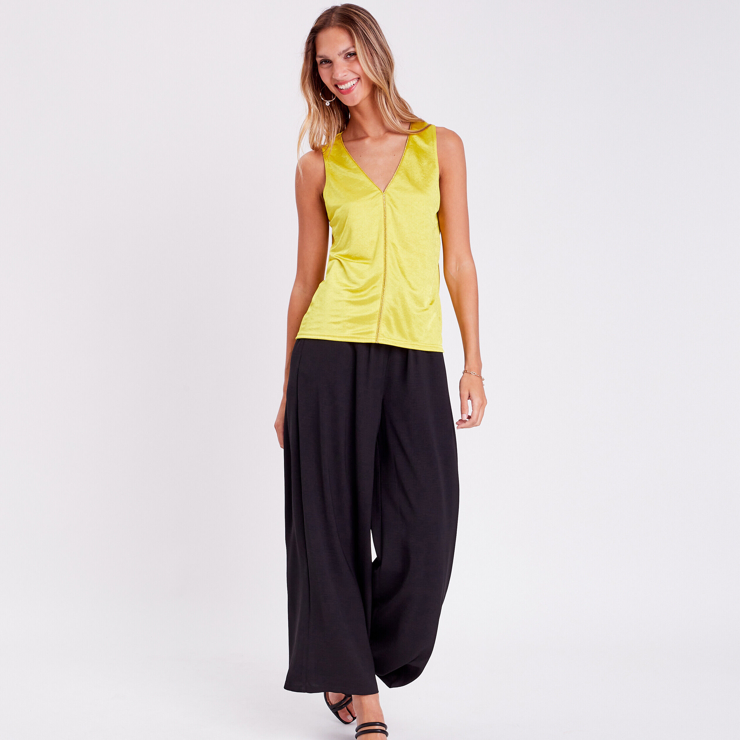 Blouse sans manches satin vert fluo femme | Cache Cache