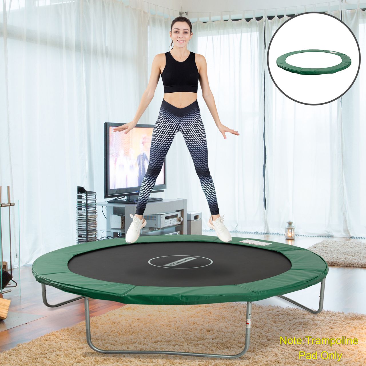 HOMCOM Trampolin Randabdeckung Sicherheitsnetz Wetterplane Leiter 8ft 10ft 12ft 15ft (Randabdeckung: Ø 244cm-Grün)