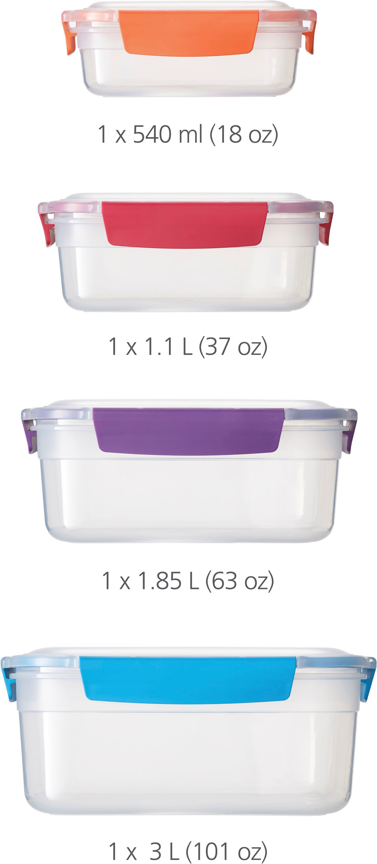 Joseph Joseph Aufbewahrungsbecher Nest Lock - 4-teiliges Aufbewahrungsdosen-Set, Polyprophylen (PP), Silikon, (Set, 4-tlg), mikrowellengeeignet