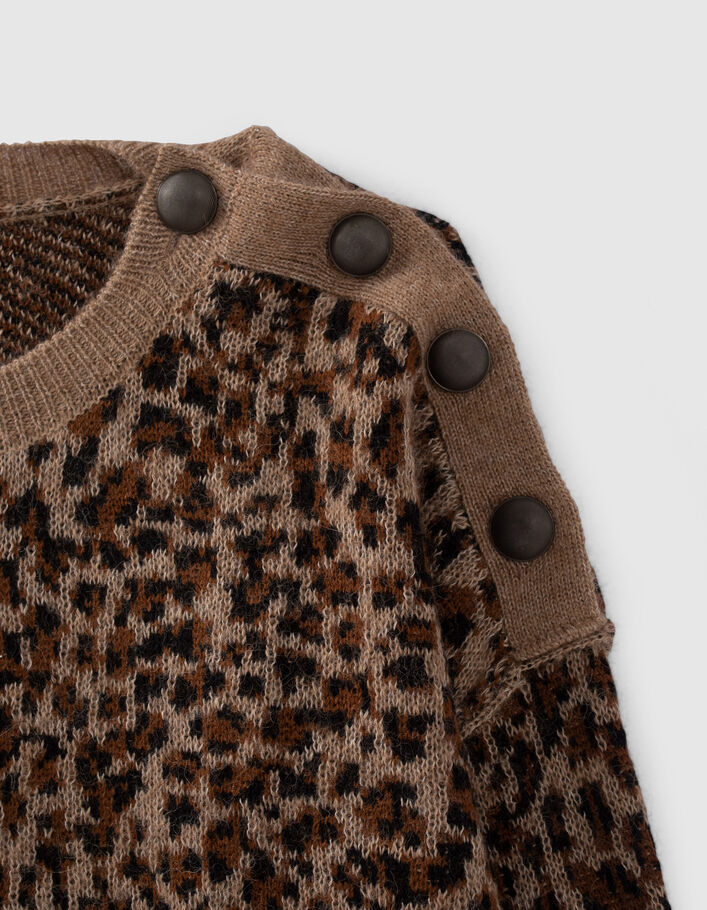 Pull cognac tricot jacquard à motif léopard Femme
