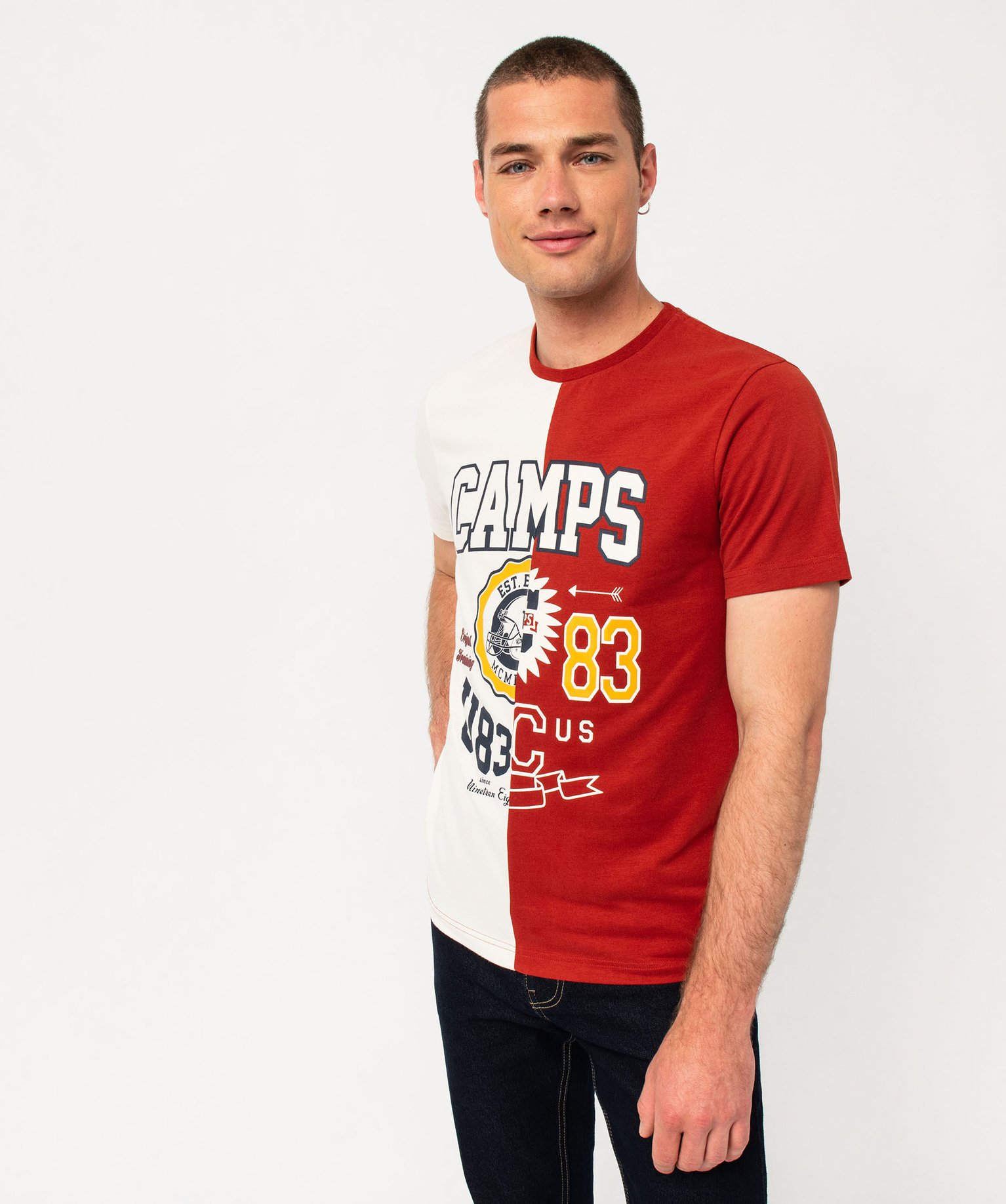 Tee-shirt manches courtes bicolore homme - Camps United rouge | GEMO