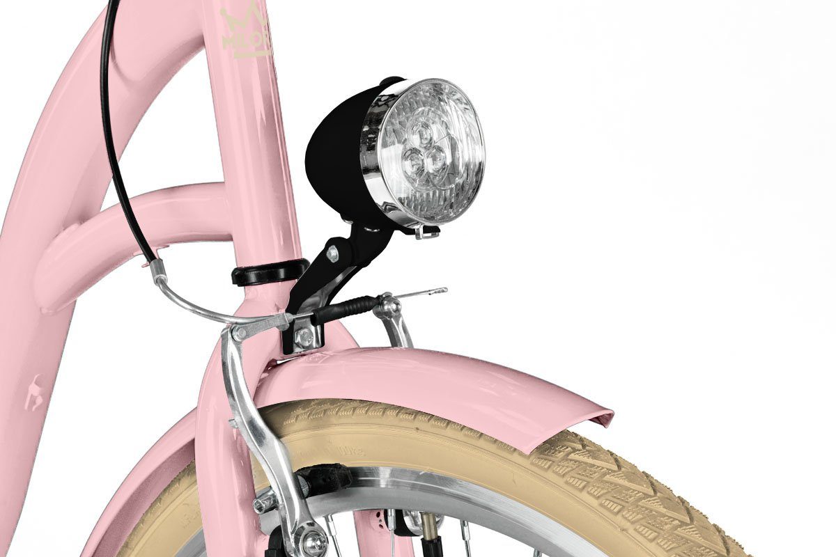 MILORD BIKES Cityrad Milord City Fahrrad Weidenkorb Damen, 28/26 Zoll, Rosa-Creme, 1-Gang, 1 Gang
