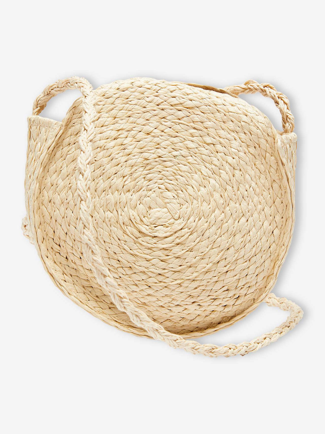 Sac rond fille marguerites façon paille sable