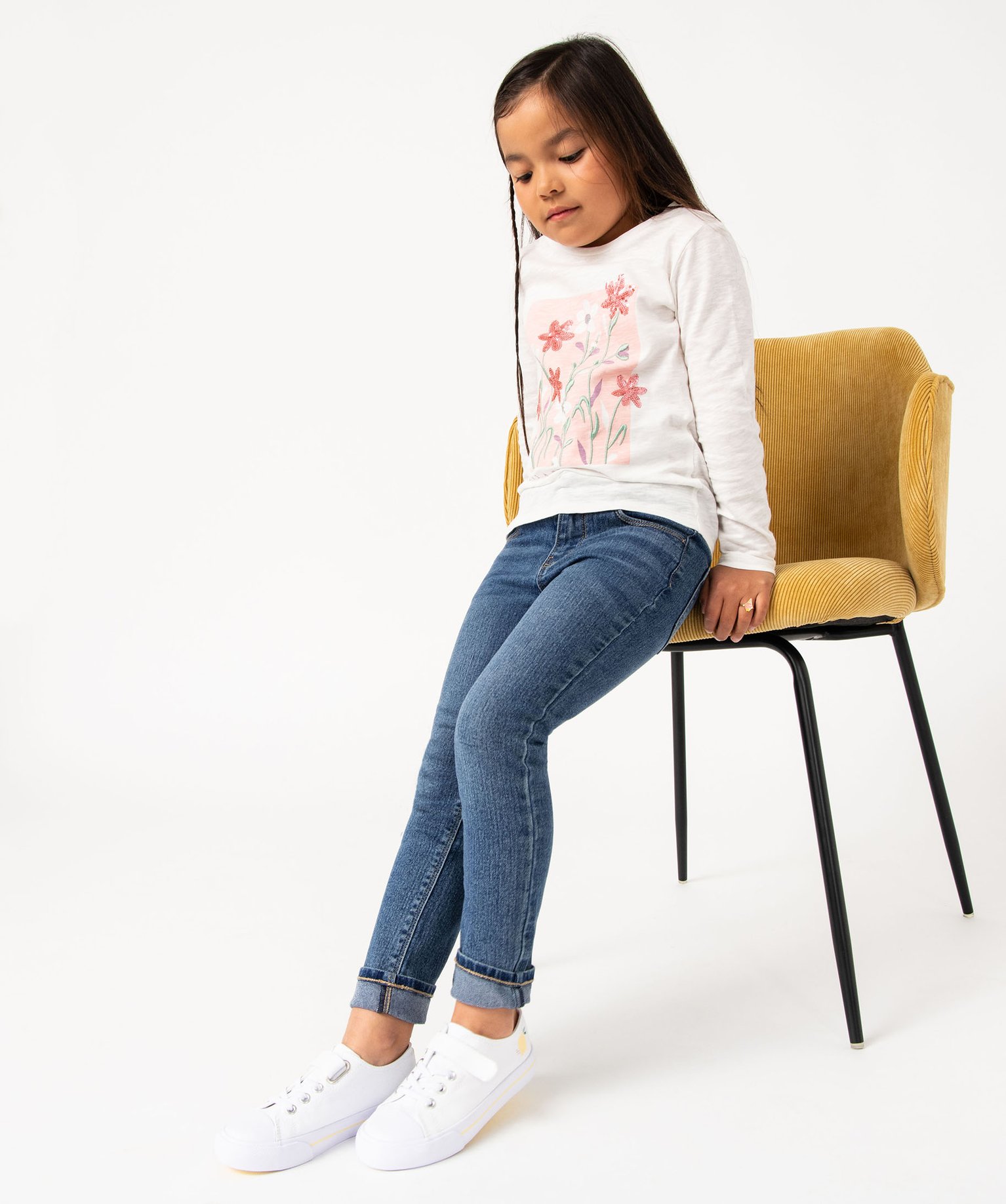 Jean fille coupe Regular coloris délavé stone | GEMO