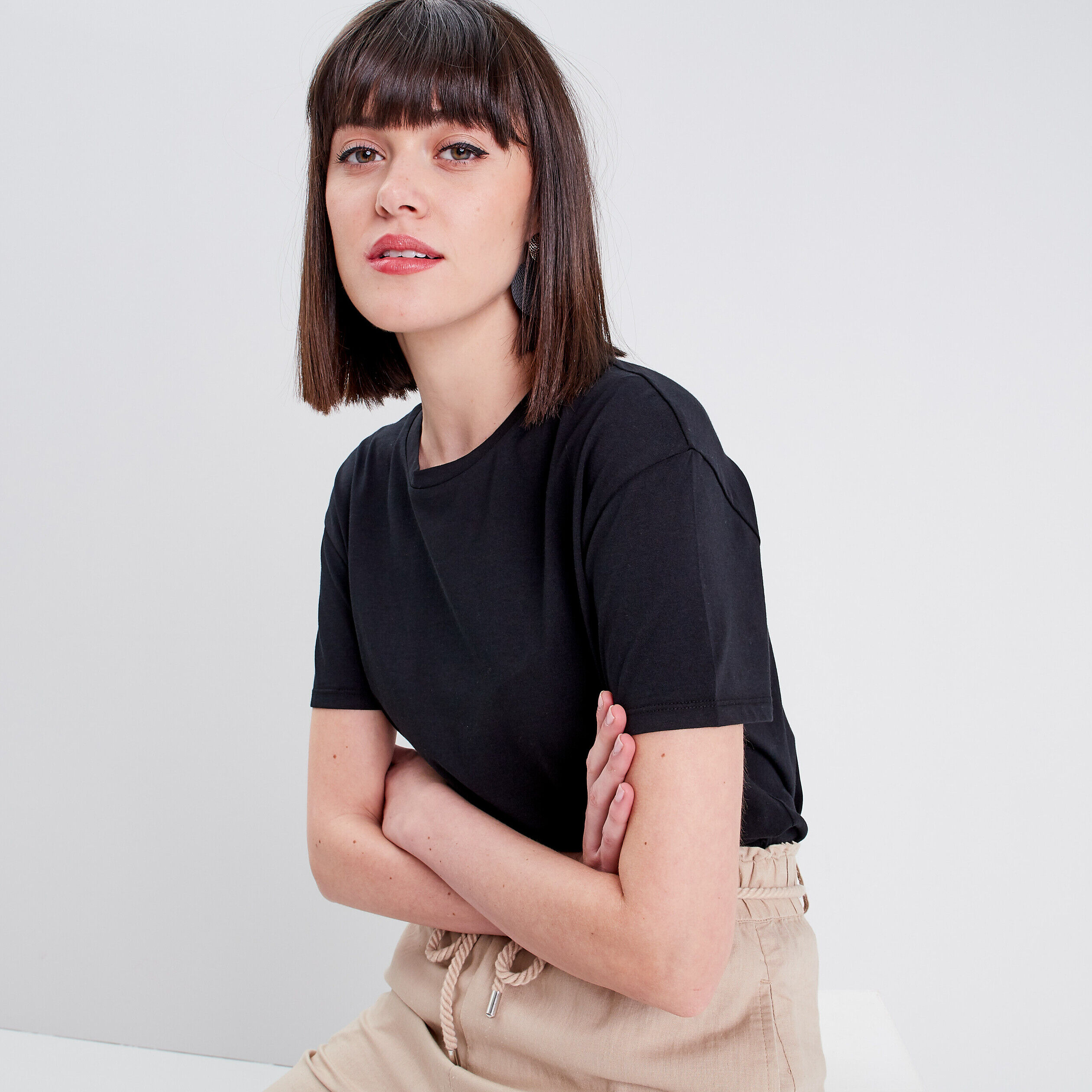 T-shirt manches courtes noir femme | Cache Cache