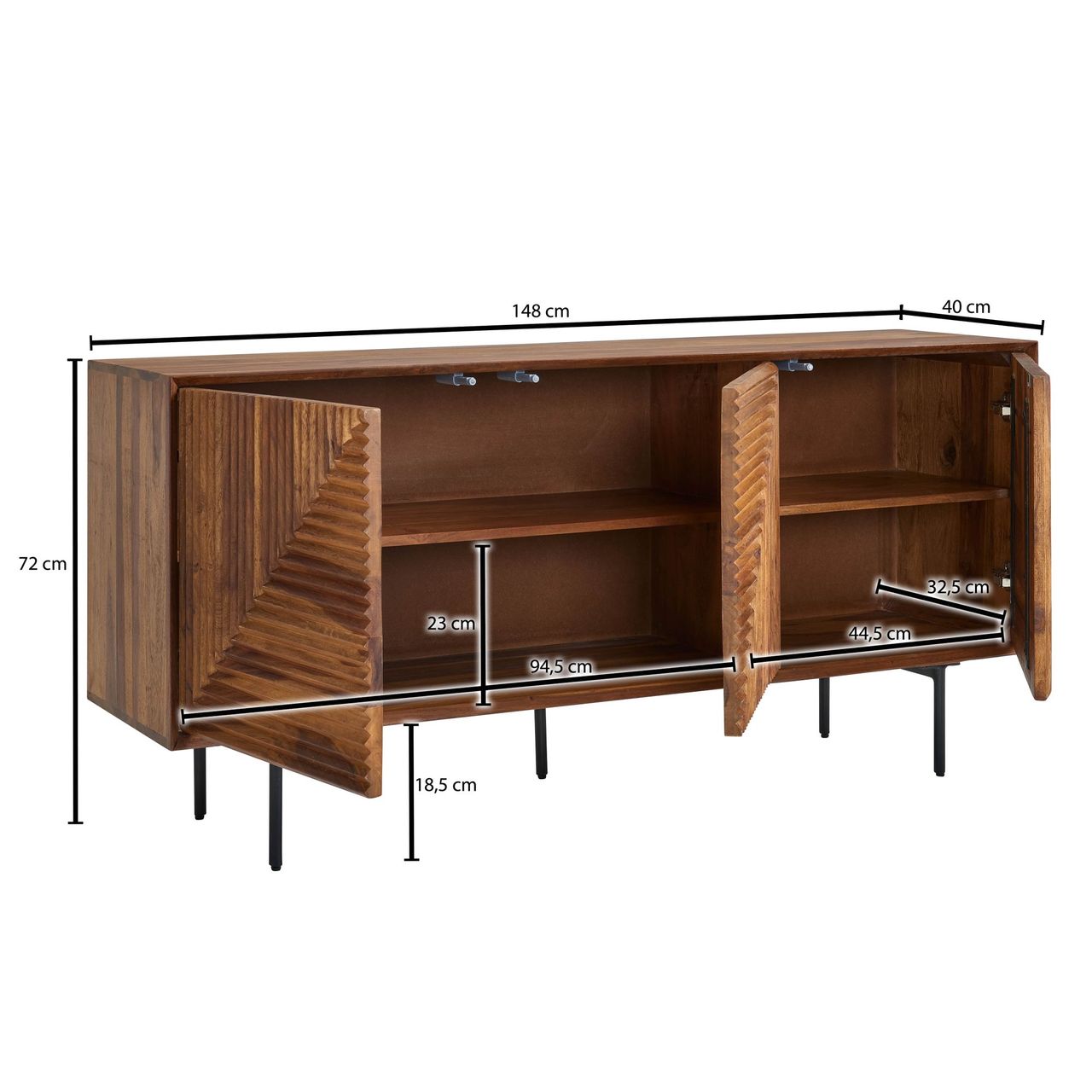 Skyport WOHNLING Sideboard 148x72x40 cm Holz Massiv Kommode Anrichte Modern Standschrank