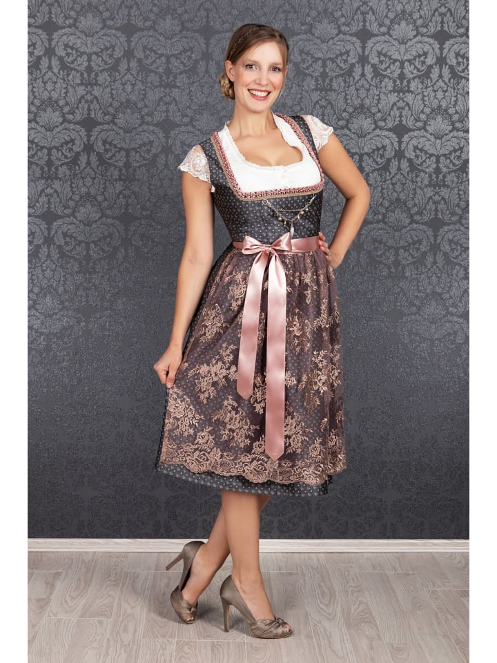 Edelnice Midi Dirndl 2-teilig Béatrice in dunkelgrau, rosa günstig kaufen