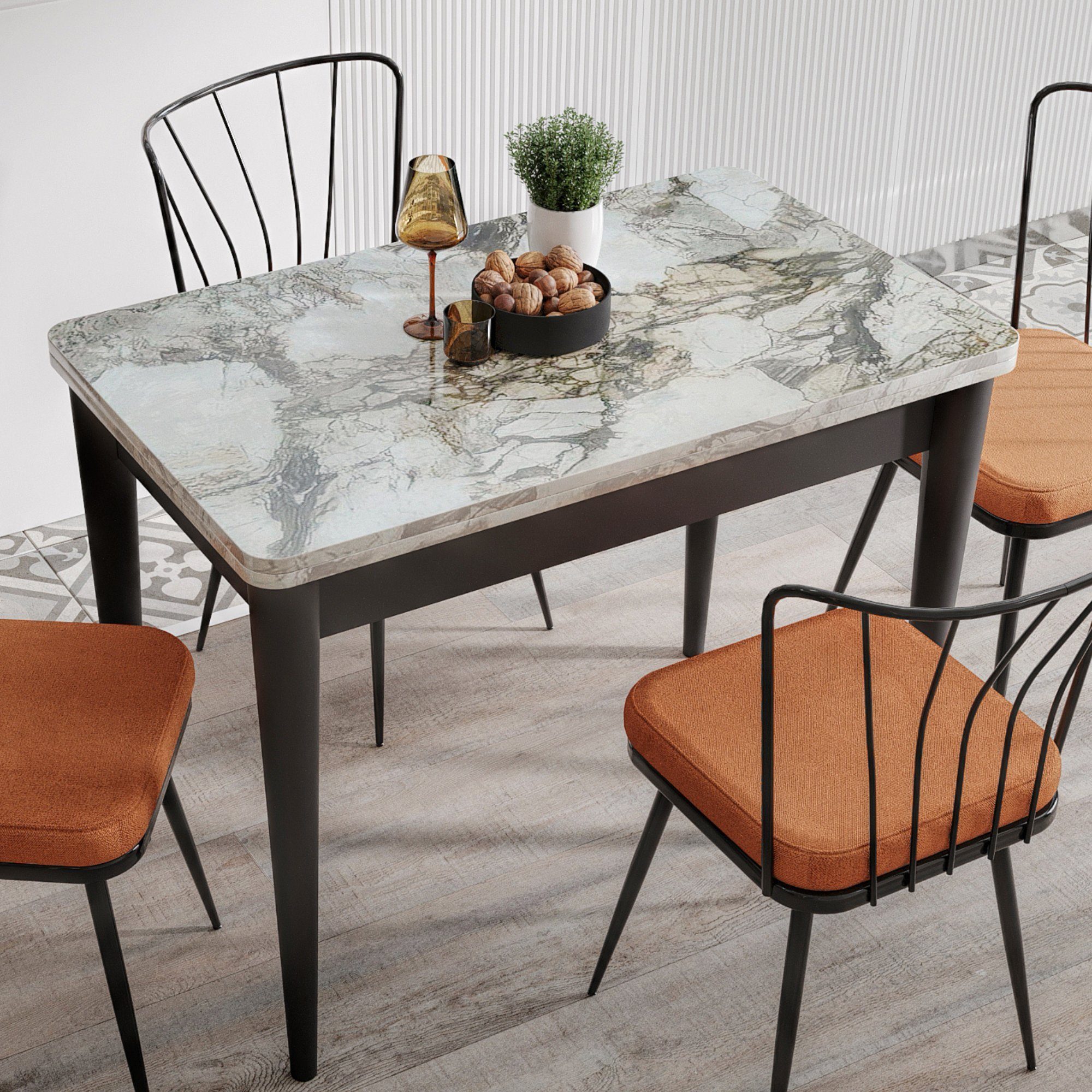 Gozos Küchentisch Gozos Vera & Viso Ausziehtisch Marmor&Holz Optik Küchentisch aus MDF (60 x 100 cm, &, 120 x 100 cm, 1 Tisch)
