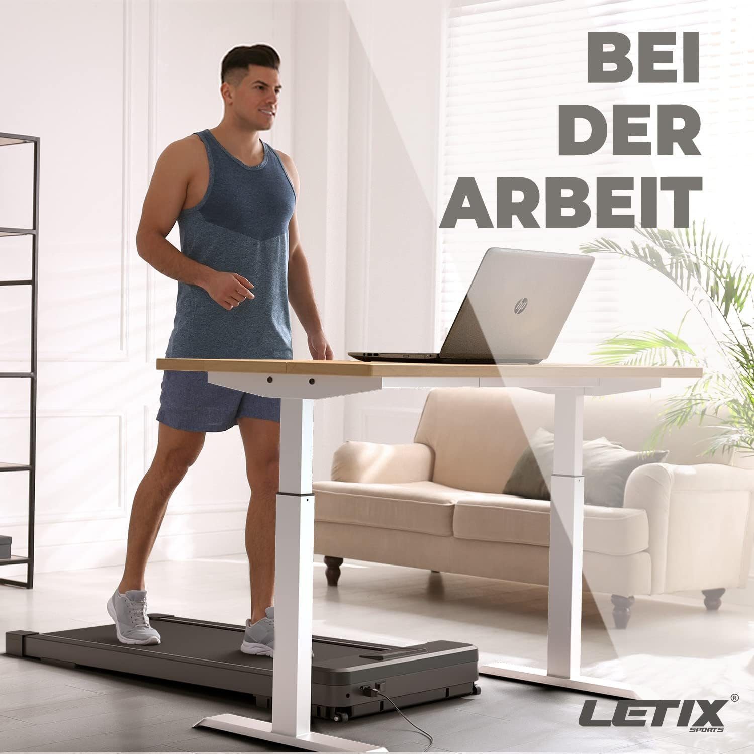 Letix Sports Laufband (Elektrisches Laufband DeskWalk für zu Hause oder Büro), Motorisiertes Fitnessgerät, Schreibtisch Heimtrainer (Anthrazit)