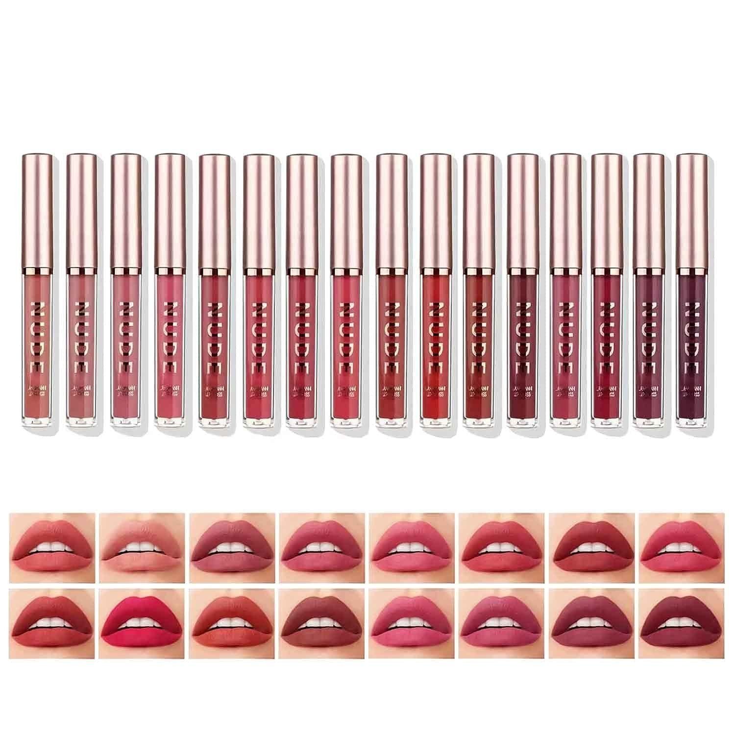 POCHUMIDUU Lippenstift-Set 16 Lippenstift-Set Matte Flüssig-Lippenstift Makeup Set, 16-tlg., Samtig Langanhaltend Wasserdicht Hoch Pigmentiert Samt Lipgloss Kit