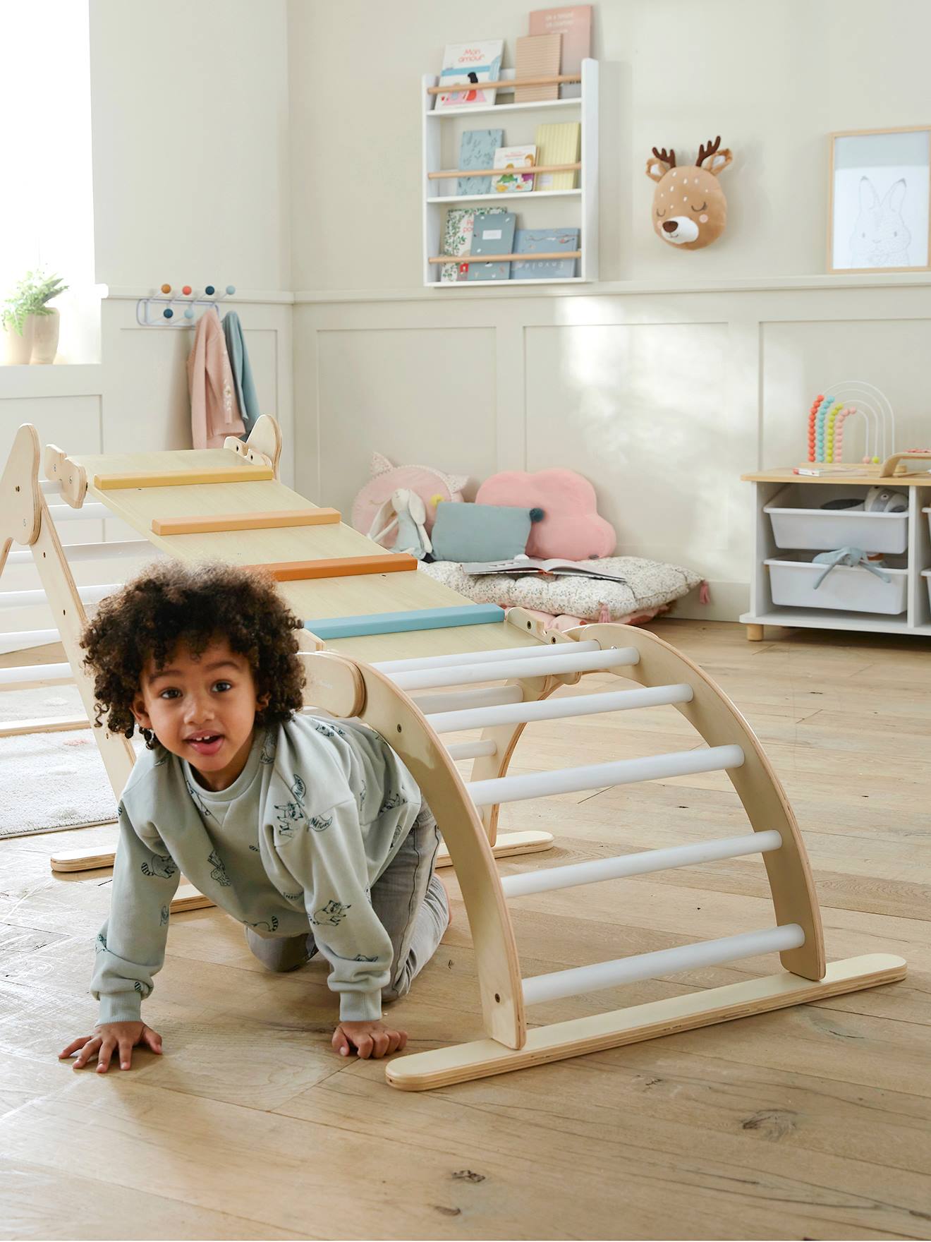 Pont d'escalade à grimper en bois FSC® multicolore