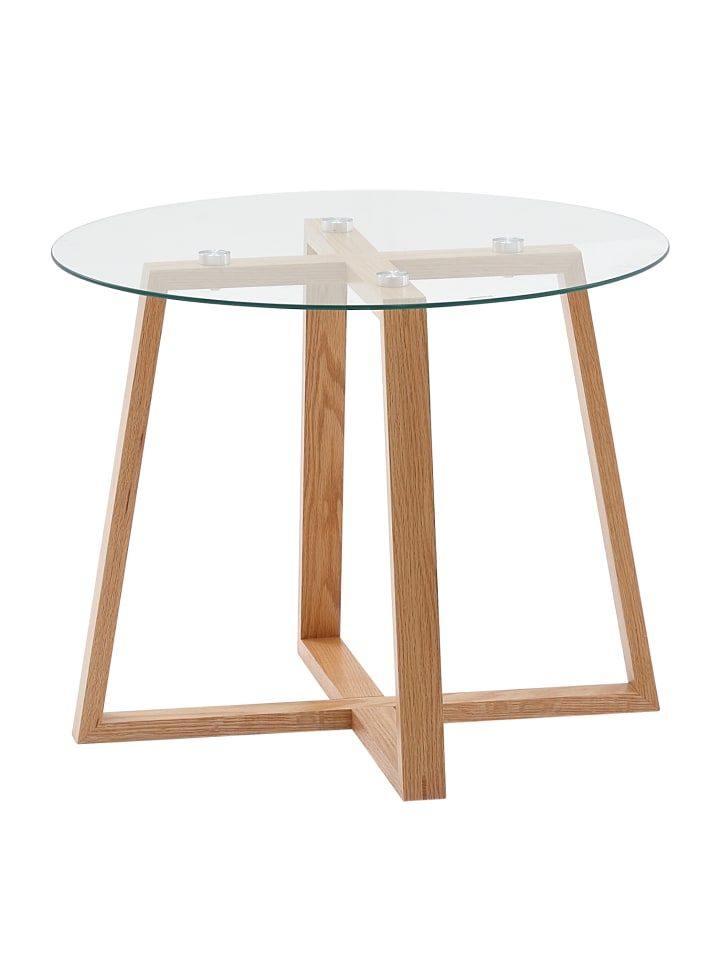 KADIMA DESIGN Couchtisch 58x58x47 cm Sofatisch Eiche Massivholz / Glas Rund, Design günstig kaufen onesize