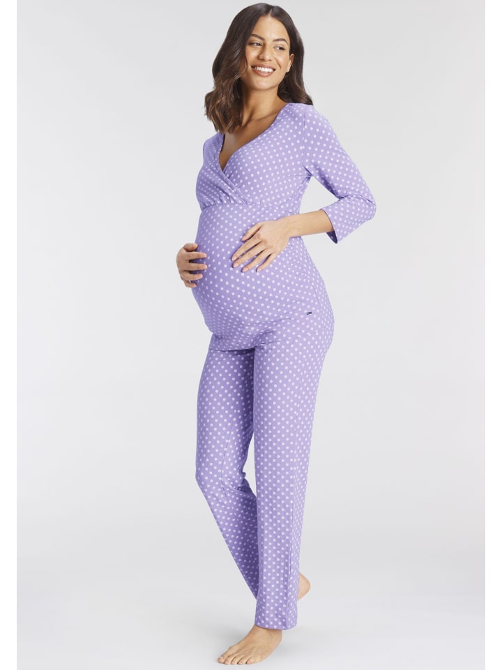 LASCANA Umstandspyjama in lila-weiß günstig kaufen 32/34