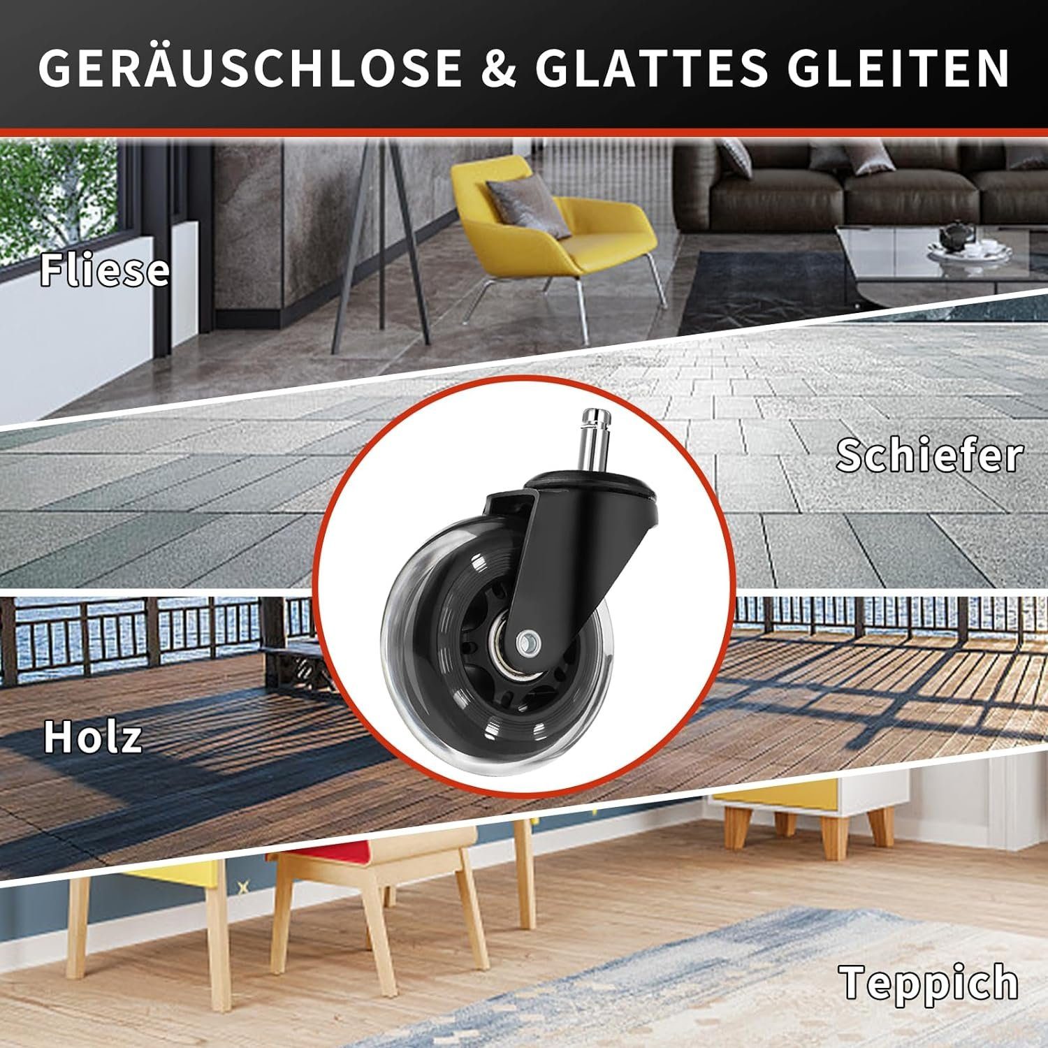 BlingBin Stuhlrolle 5 Stück Rollen für Bürostuhl Caster Schreibtisch Stuhl Ersatz Räder, (5er/Set, 5-St), Leise Kratzerfrei Ersatzrollen