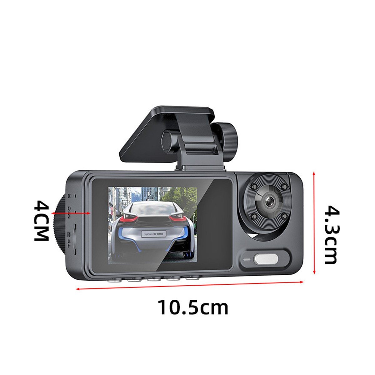 Yoyaxi Umfassende Autoüberwachung mit 3 Kanälen Dashcam (Infrarot-Nachtsicht, wasserdicht, Loop-Aufnahme für mehr Sicherheit)